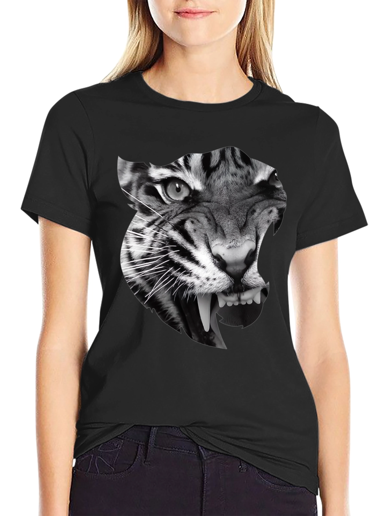 Mens Black T-Shirt with Tiger Graphic