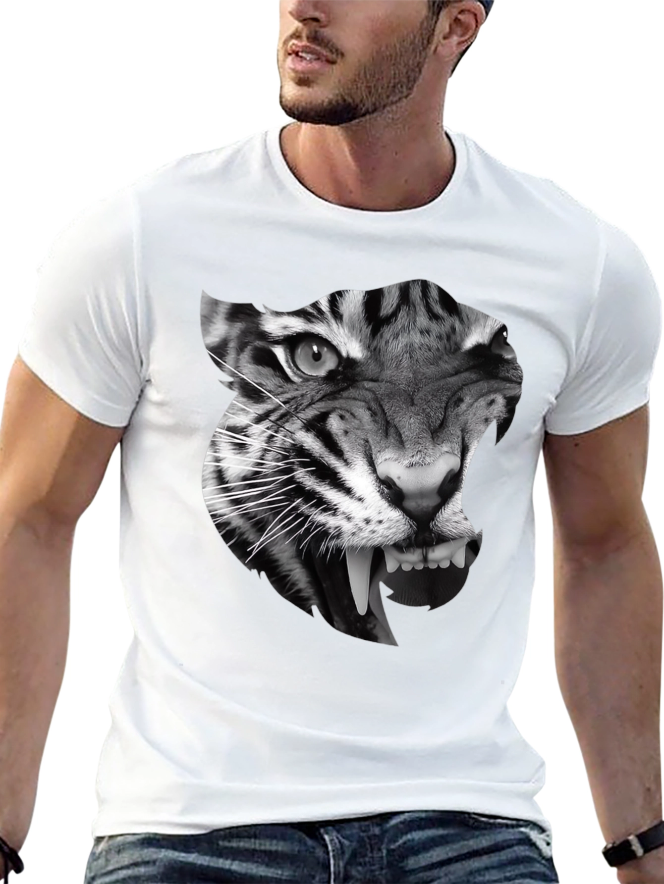 Mens Black T-Shirt with Tiger Graphic