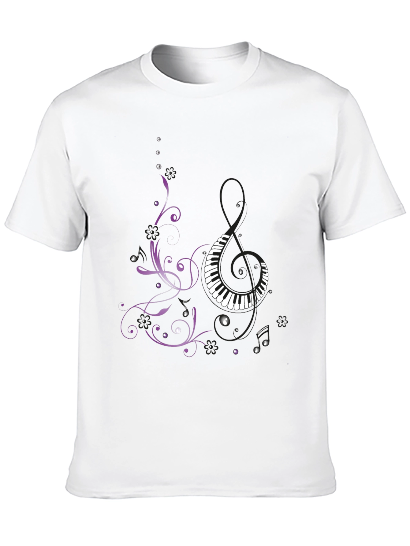Musical T-Shirt with Piano and Floral Design