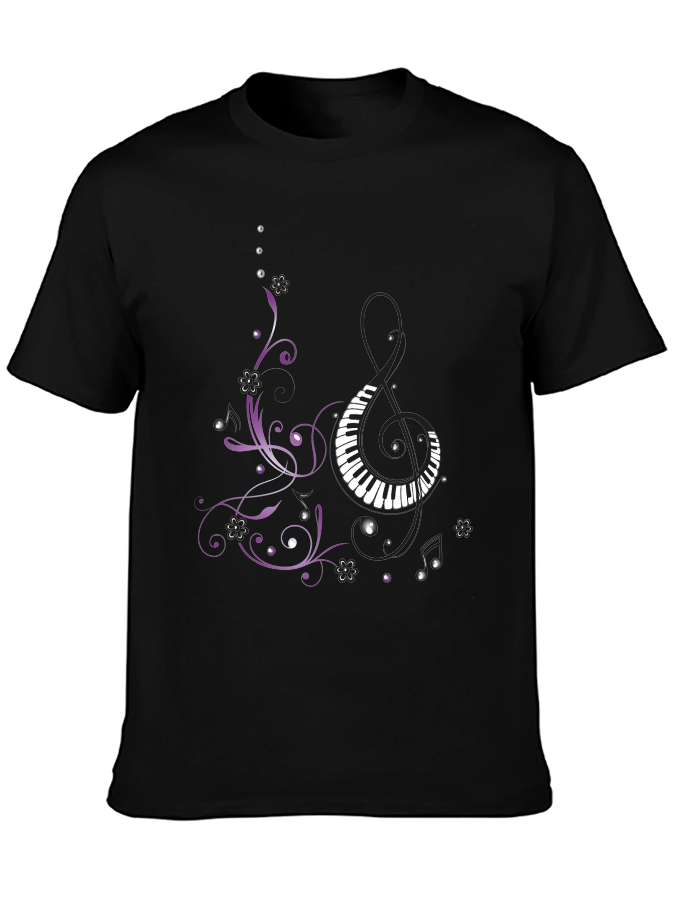 Musical T-Shirt with Piano and Floral Design