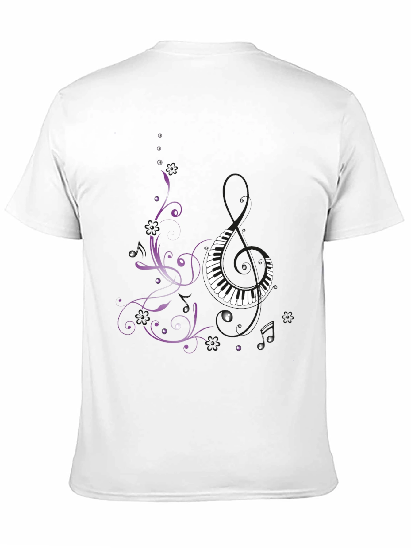 Musical T-Shirt with Piano and Floral Design