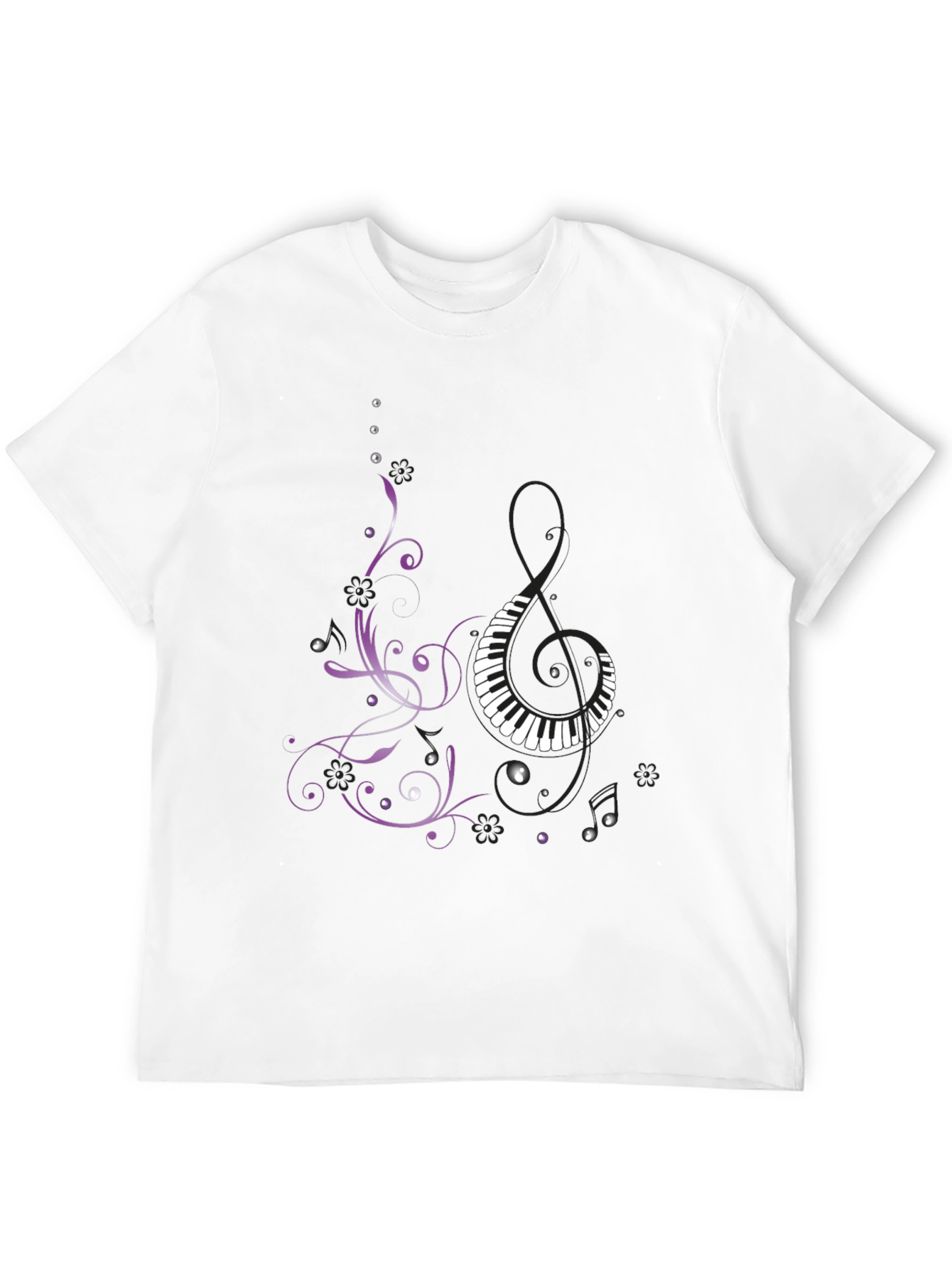 Musical T-Shirt with Piano and Floral Design