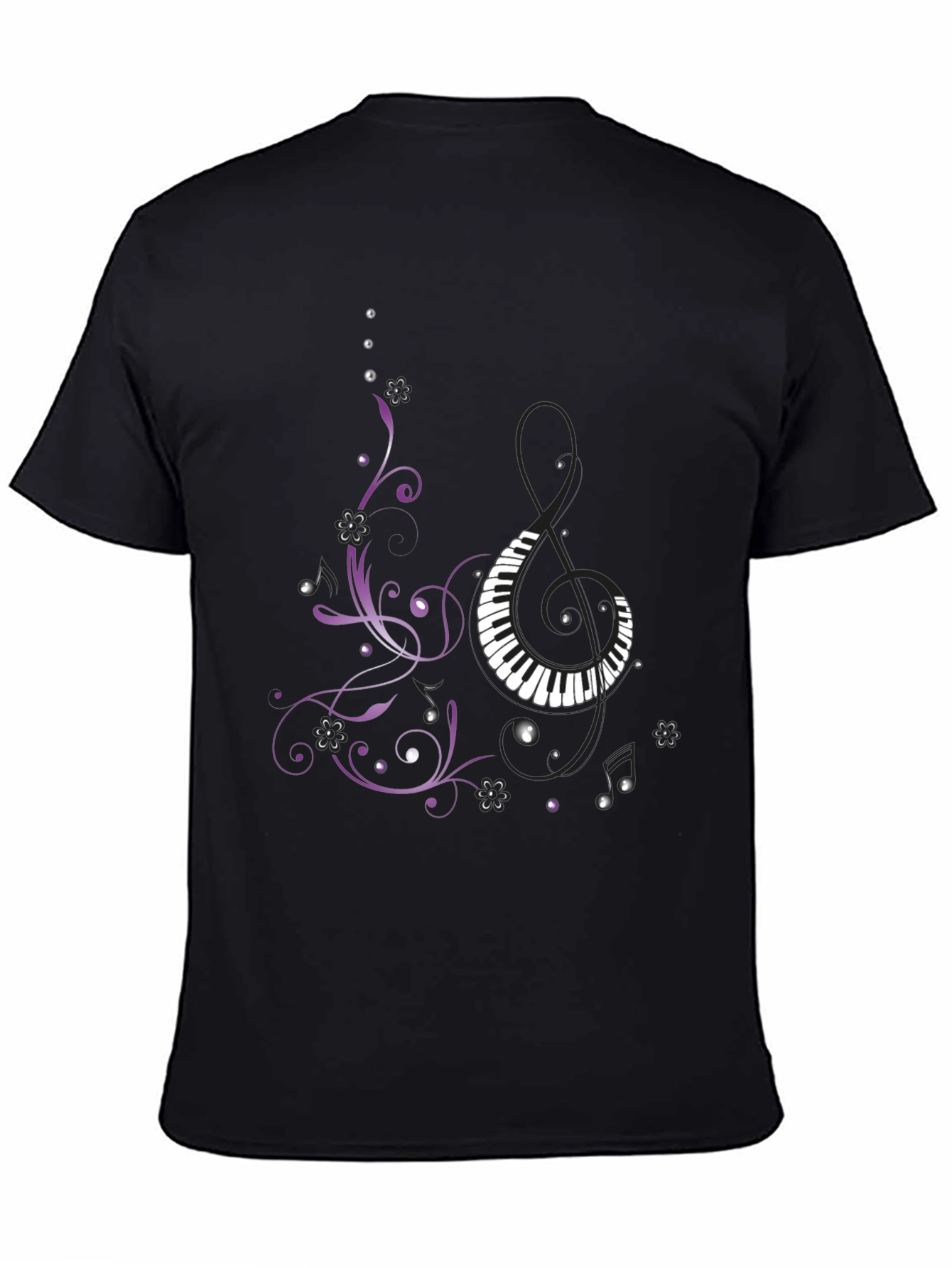 Musical T-Shirt with Piano and Floral Design