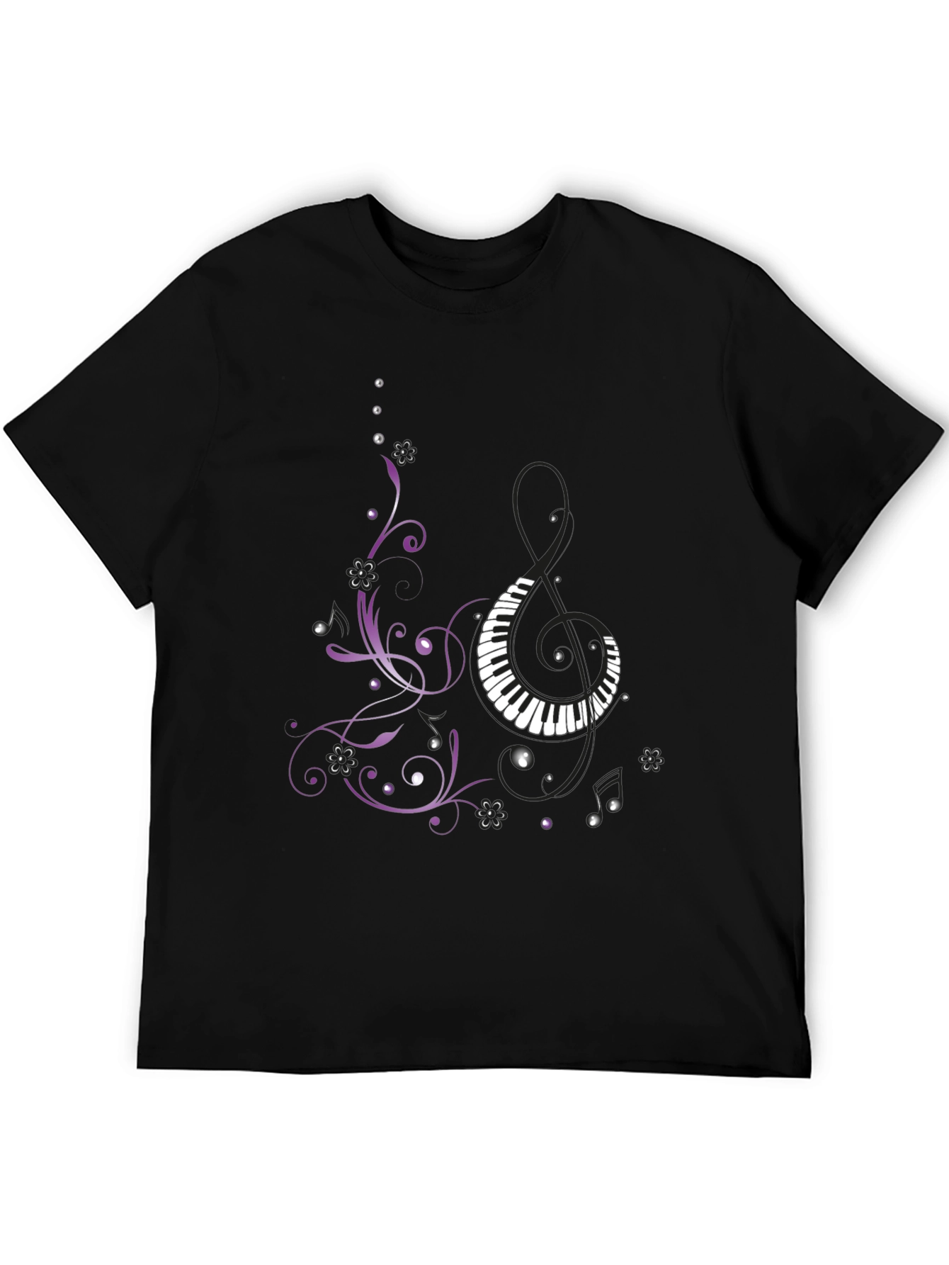 Musical T-Shirt with Piano and Floral Design