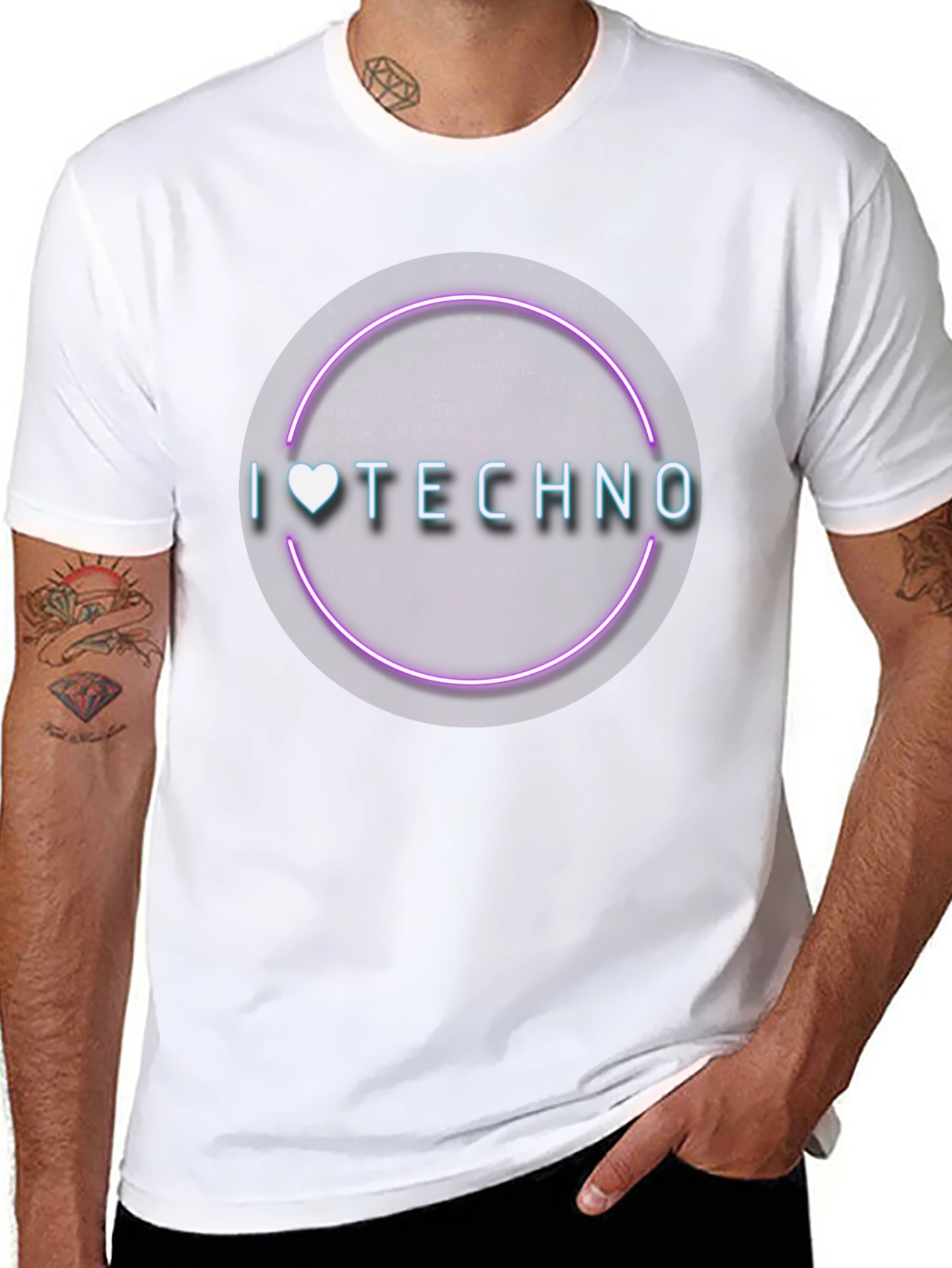 I Love Techno T-Shirt - Neon Circle Graphic Tee