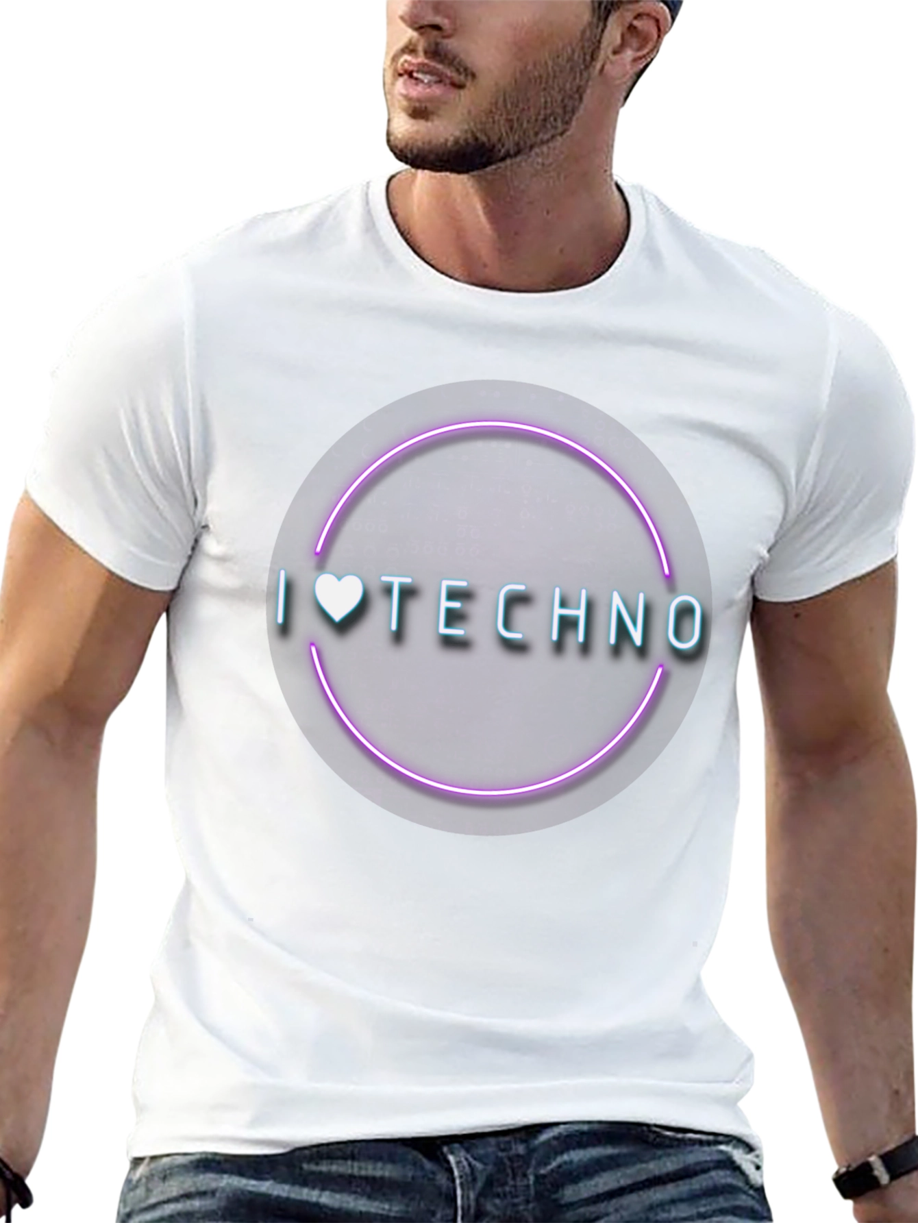 I Love Techno T-Shirt - Neon Circle Graphic Tee