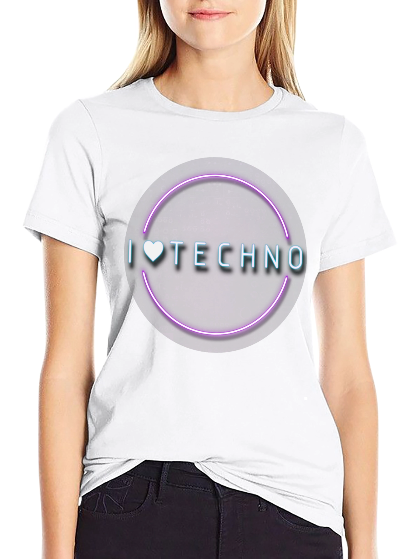 I Love Techno T-Shirt - Neon Circle Graphic Tee