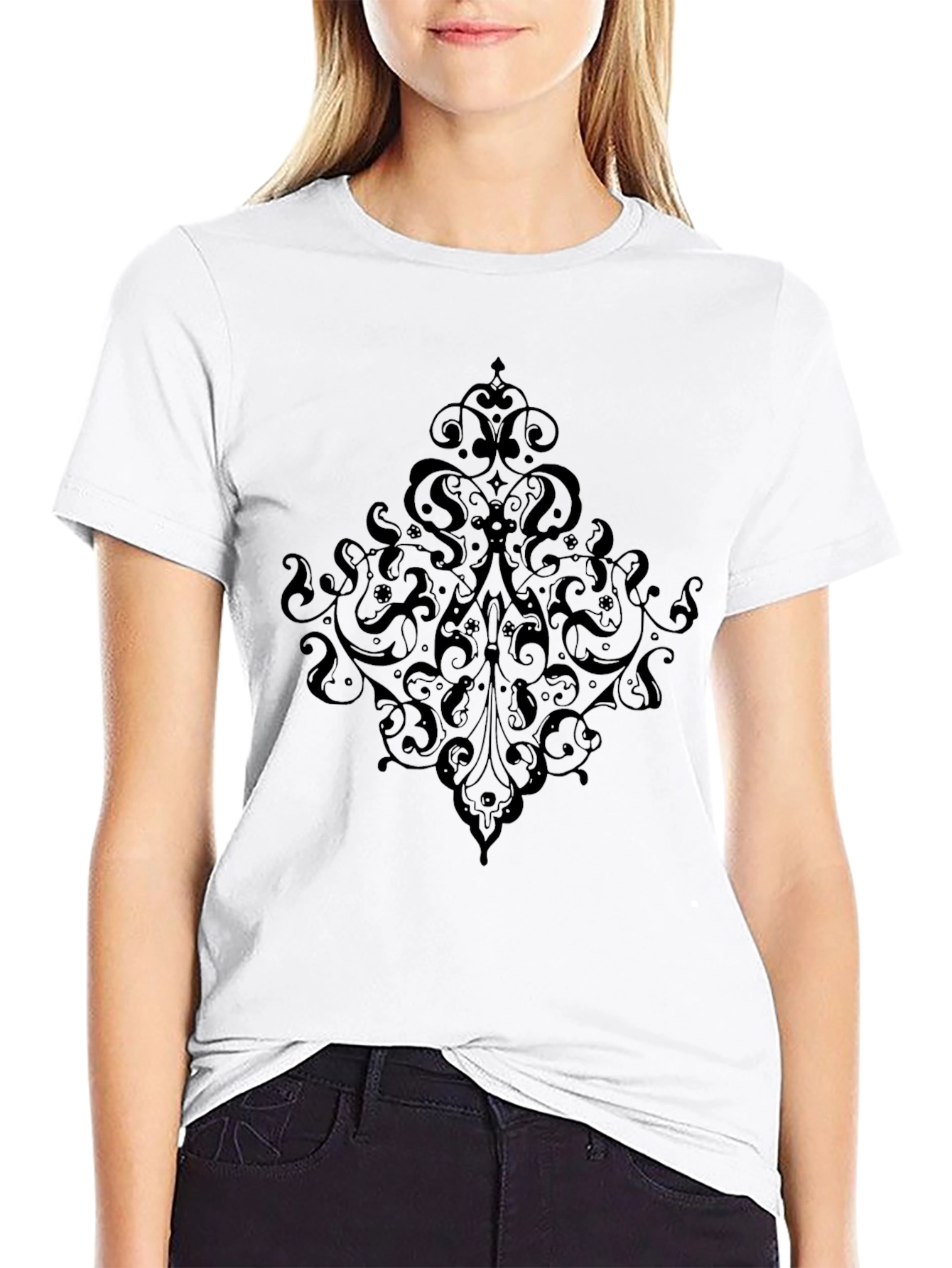 Elegant Black T-Shirt with Ornate Design