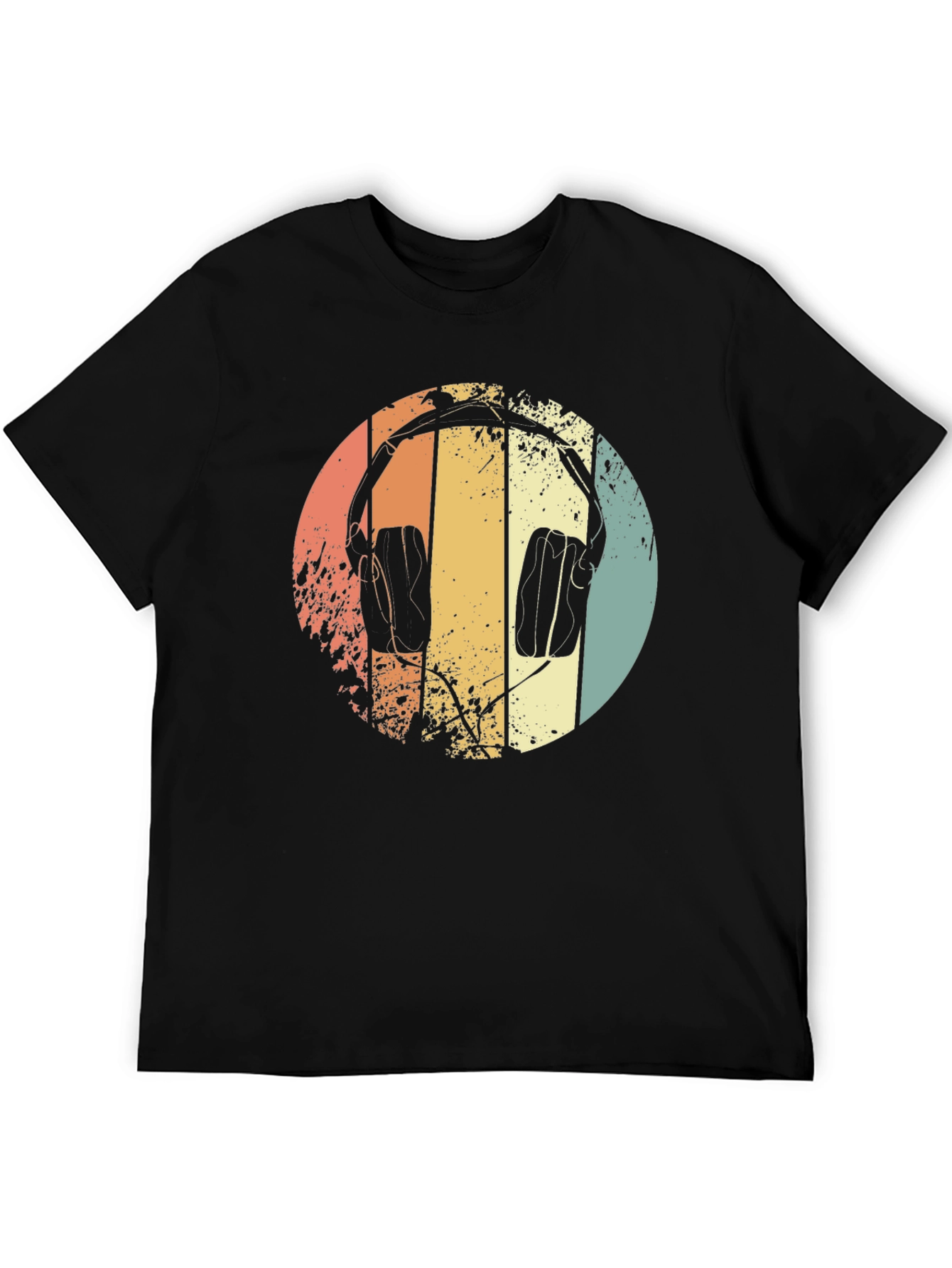 Retro Headphones Graphic Tee - Black Cotton T-Shirt