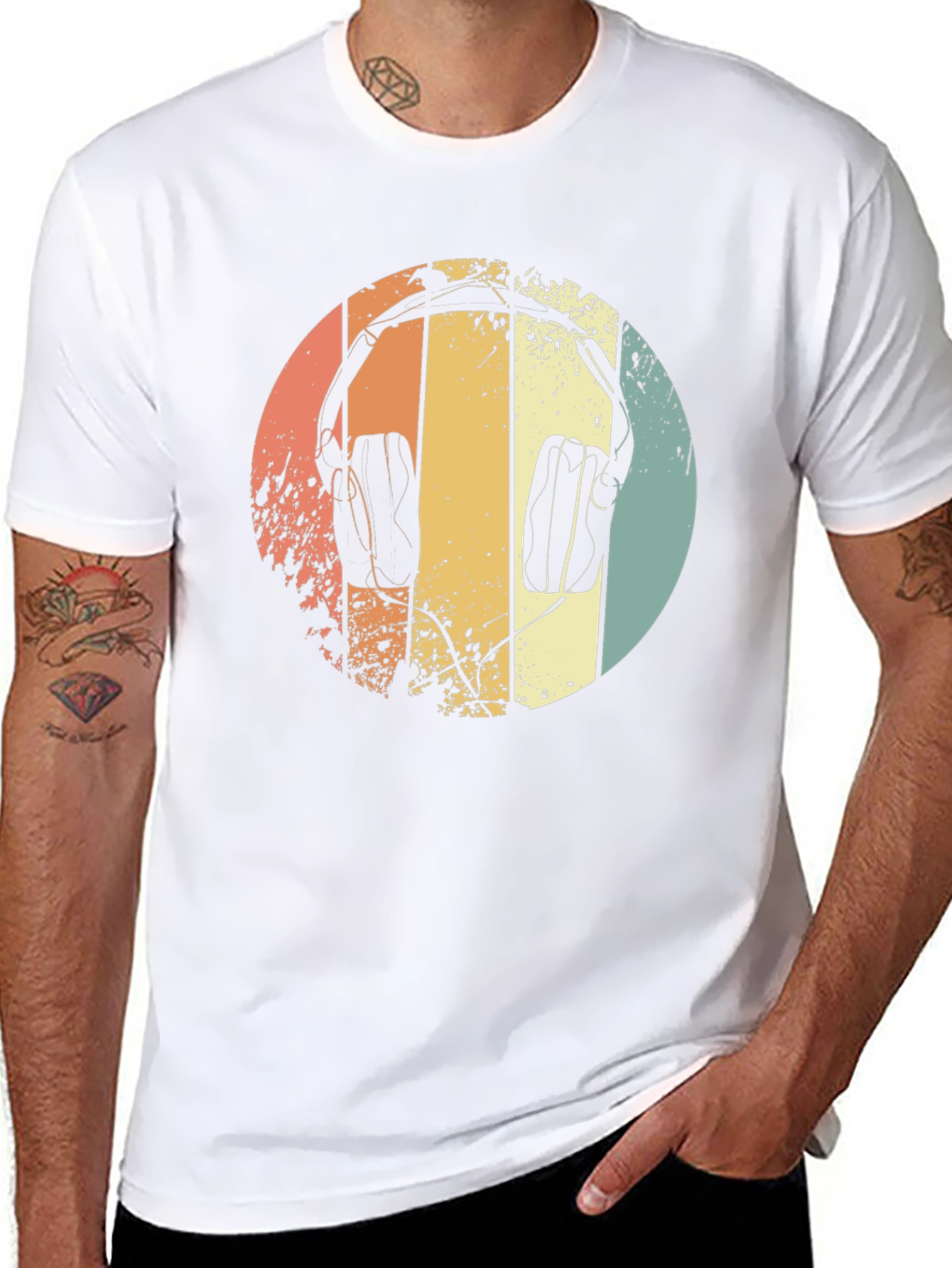 Retro Headphones Graphic Tee - Black Cotton T-Shirt