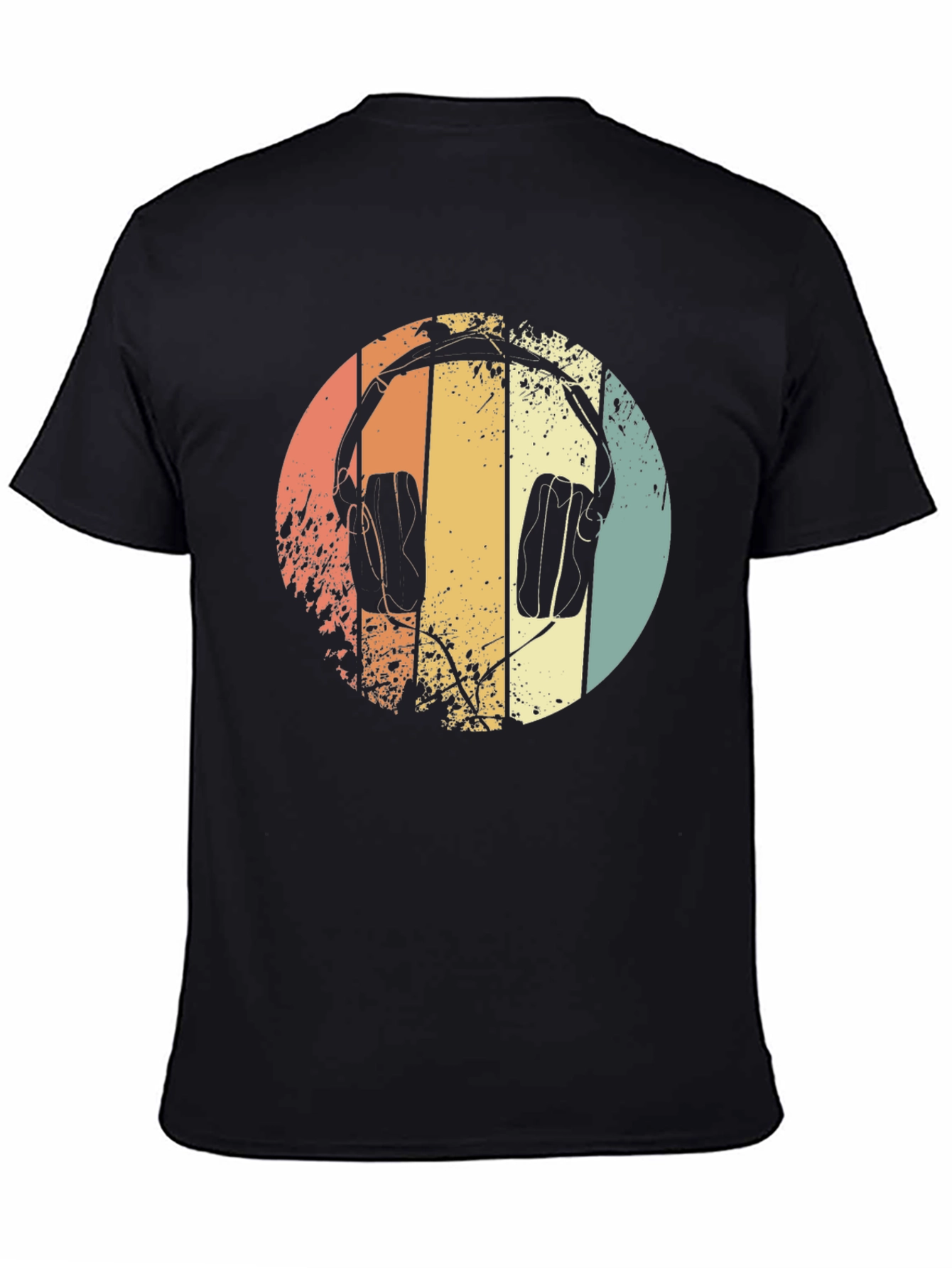 Retro Headphones Graphic Tee - Black Cotton T-Shirt