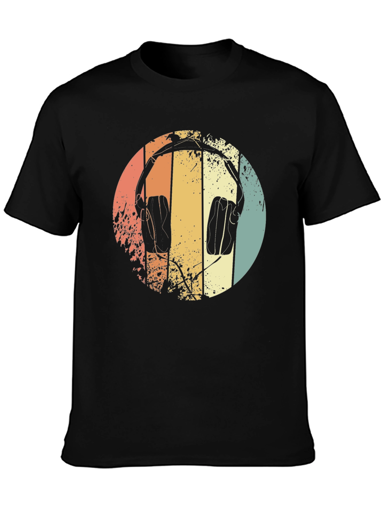 Retro Headphones Graphic Tee - Black Cotton T-Shirt
