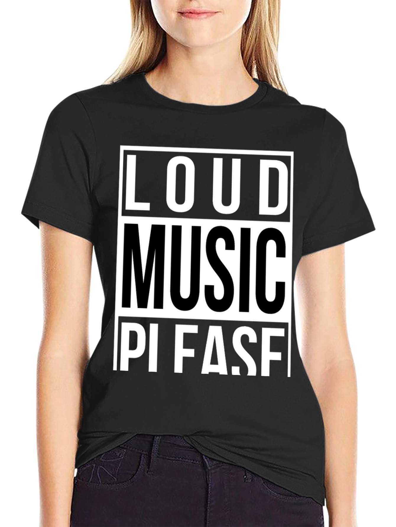 Loud Music Please Graphic Tee - Black