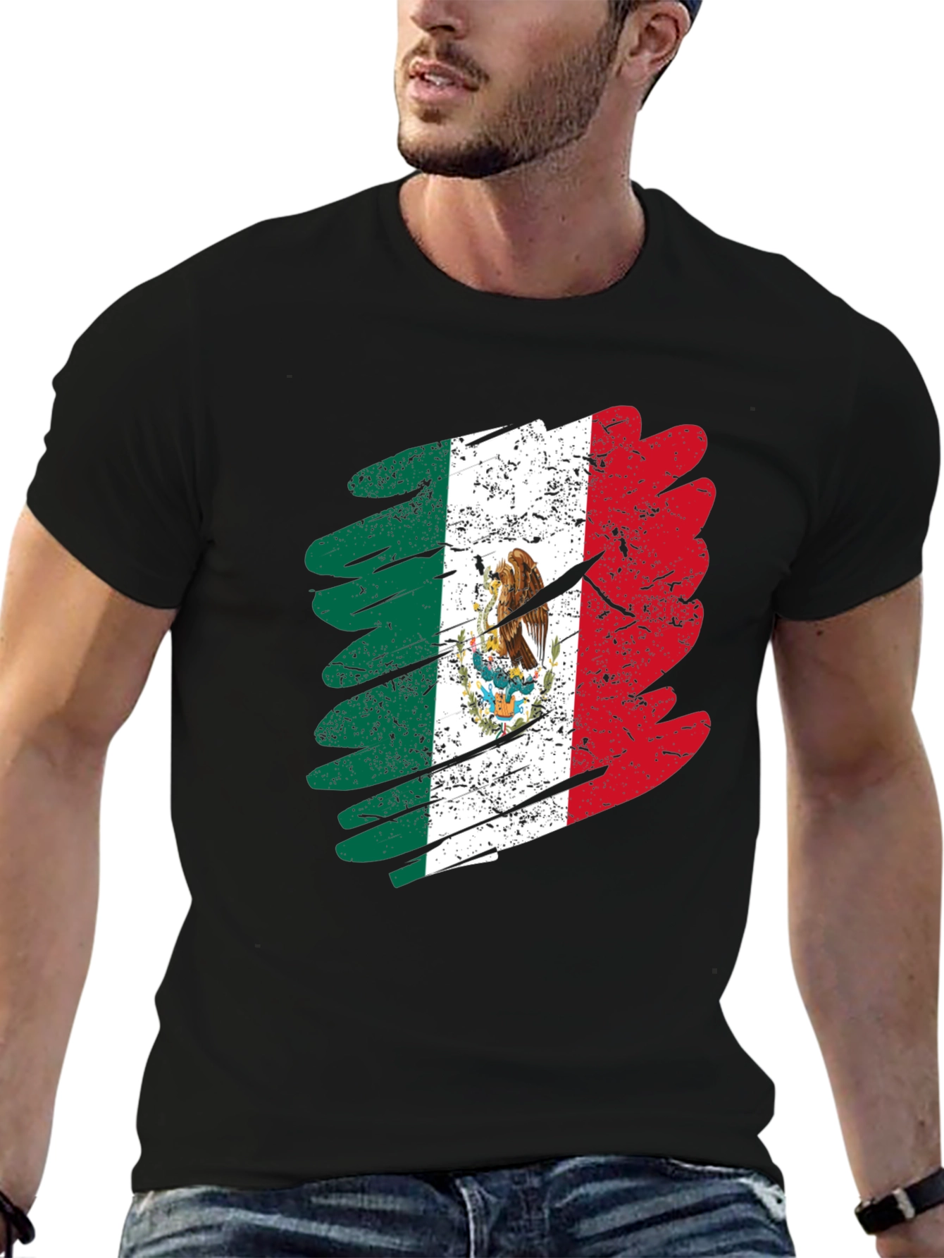 Distressed Mexico Flag Graphic T-Shirt