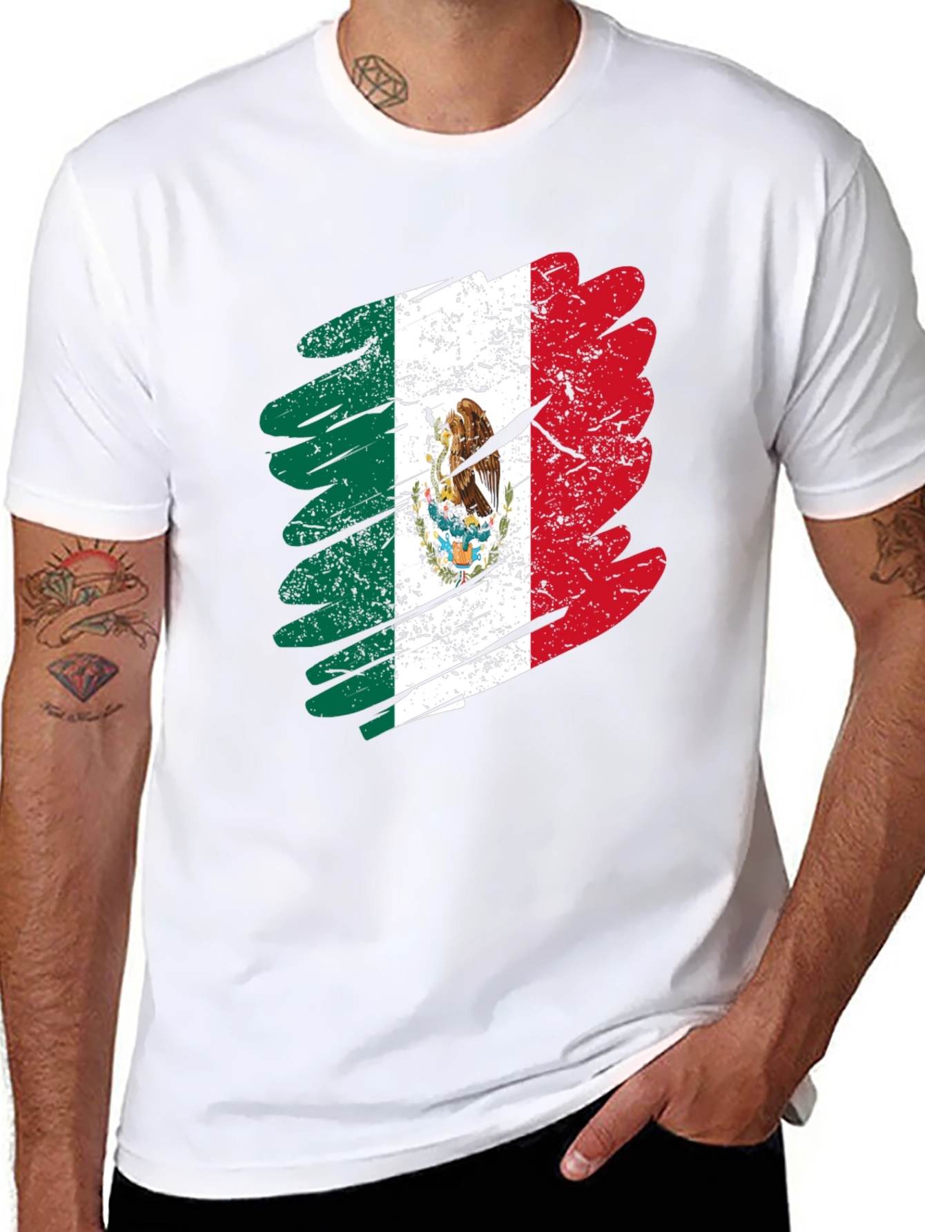 Distressed Mexico Flag Graphic T-Shirt
