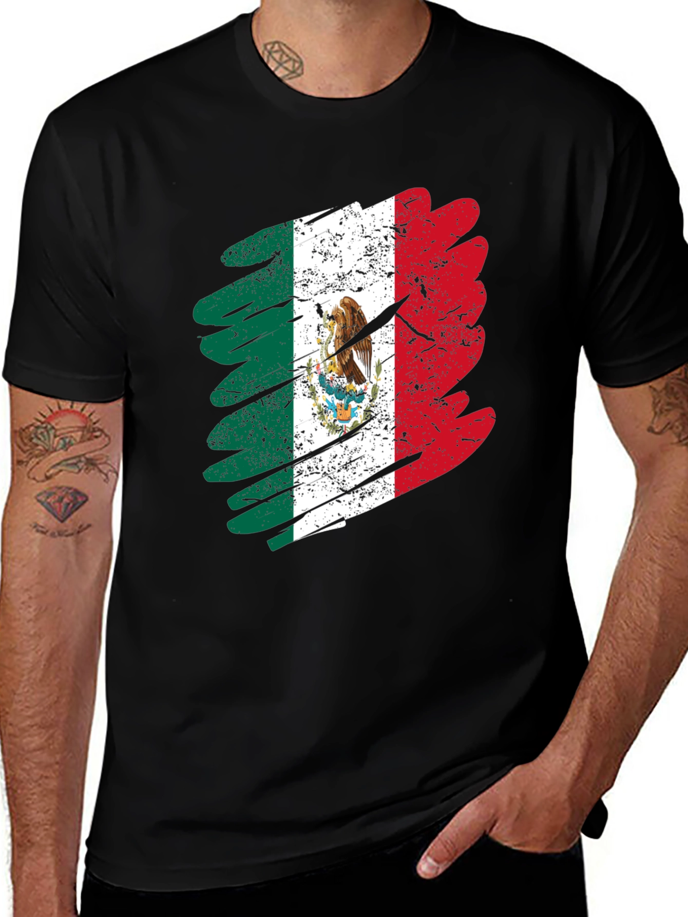 Distressed Mexico Flag Graphic T-Shirt