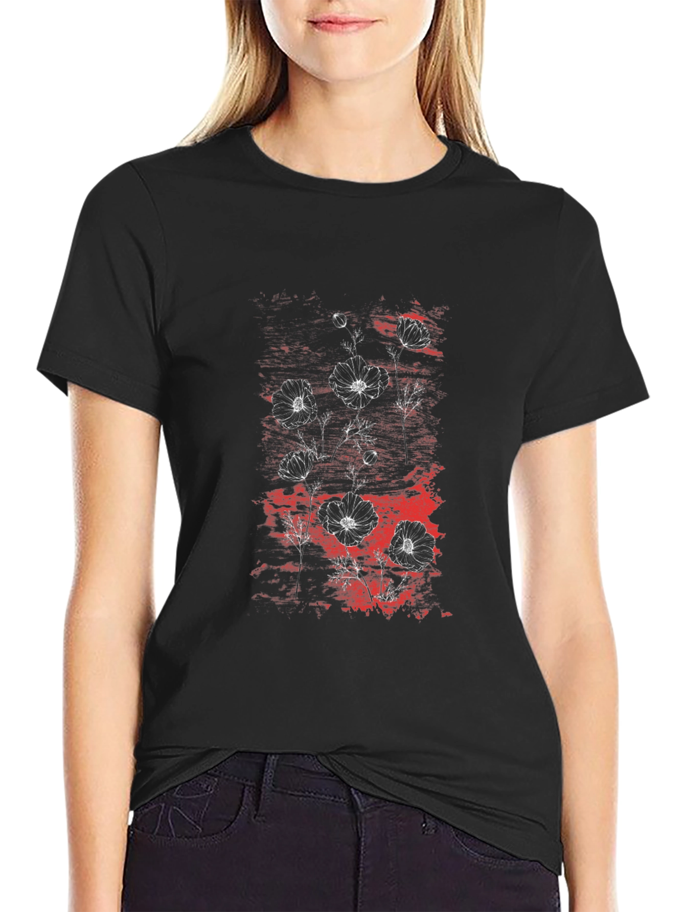 Floral Graphic Print Mens Black T-Shirt