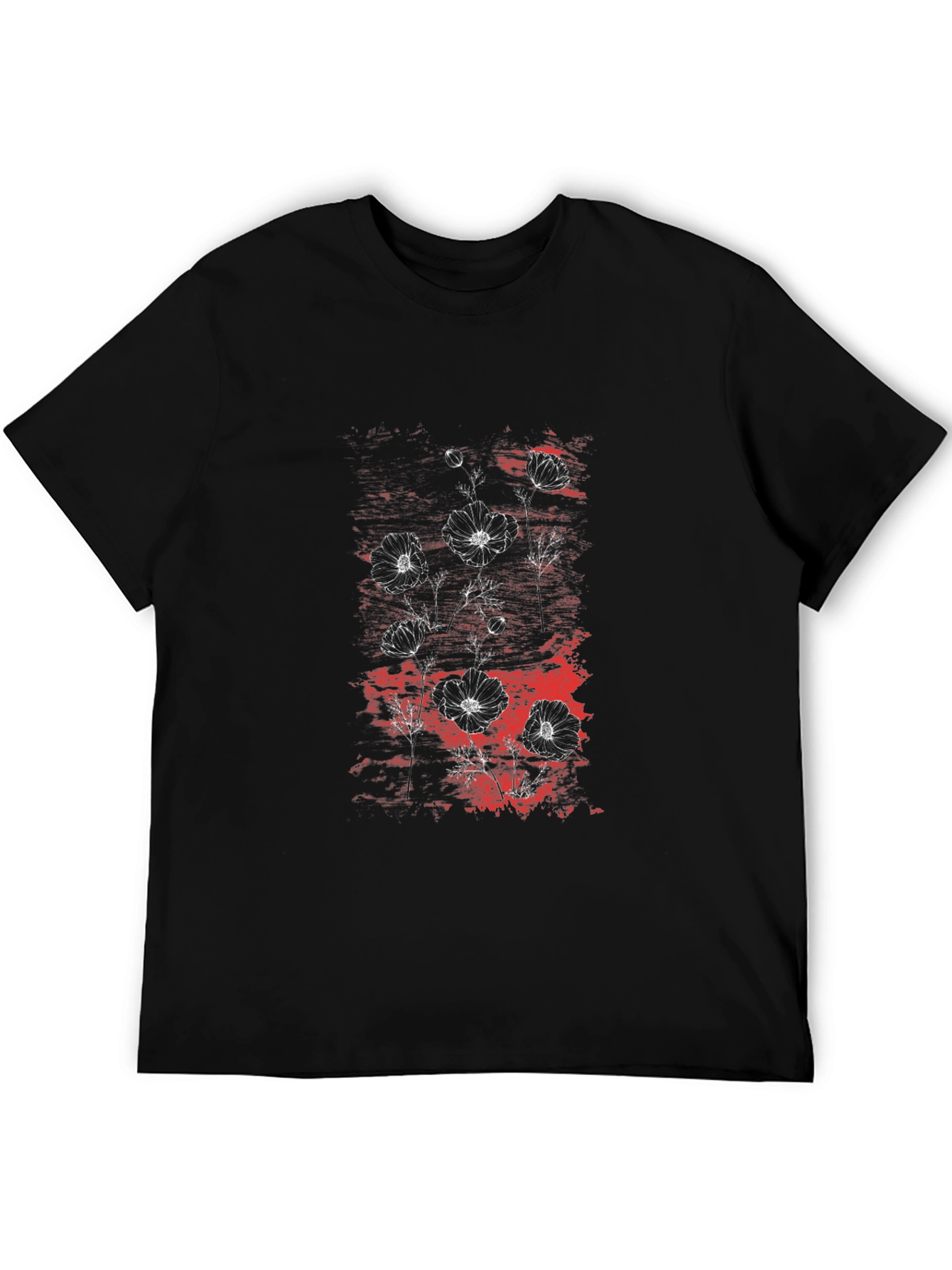 Floral Graphic Print Mens Black T-Shirt
