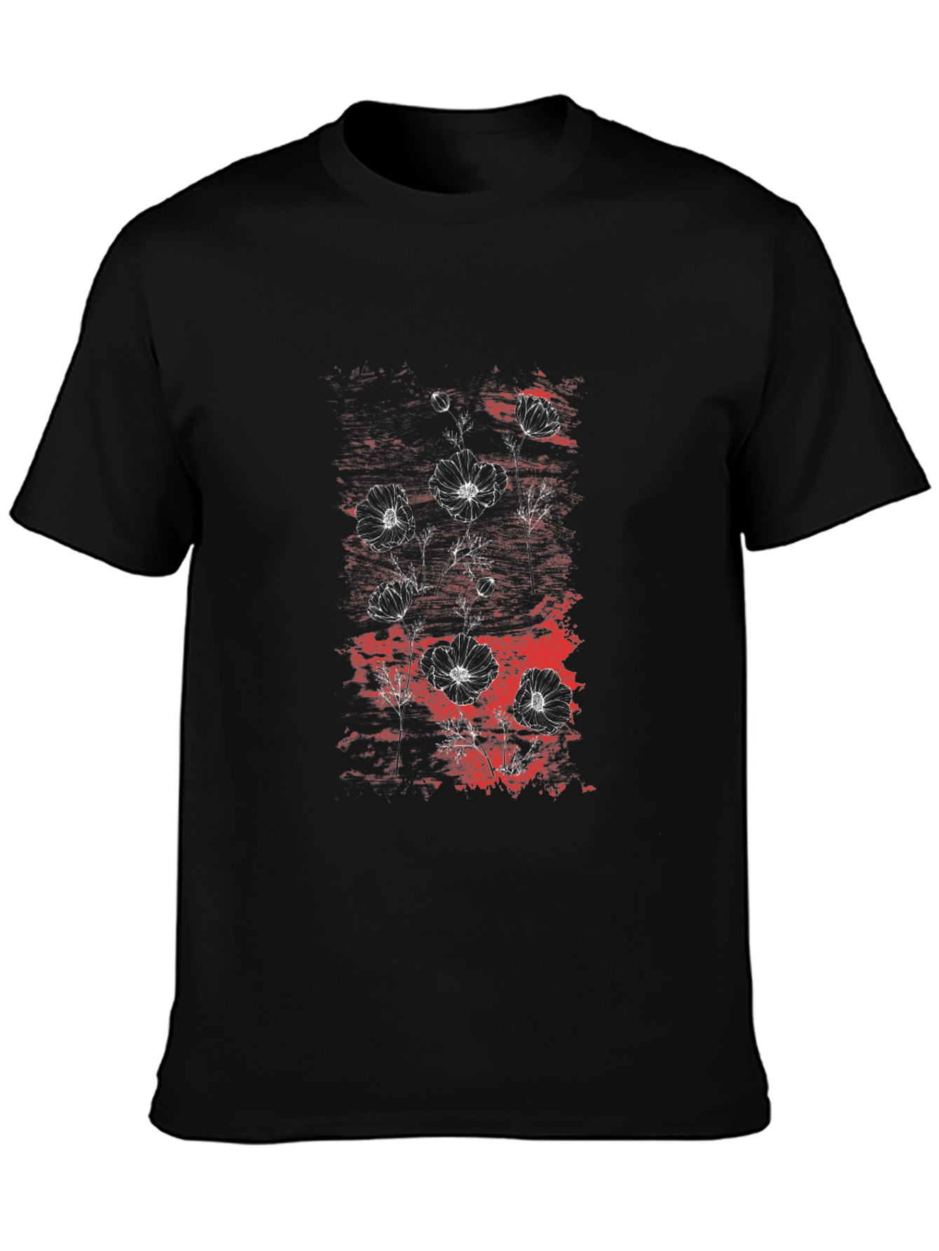 Floral Graphic Print Mens Black T-Shirt