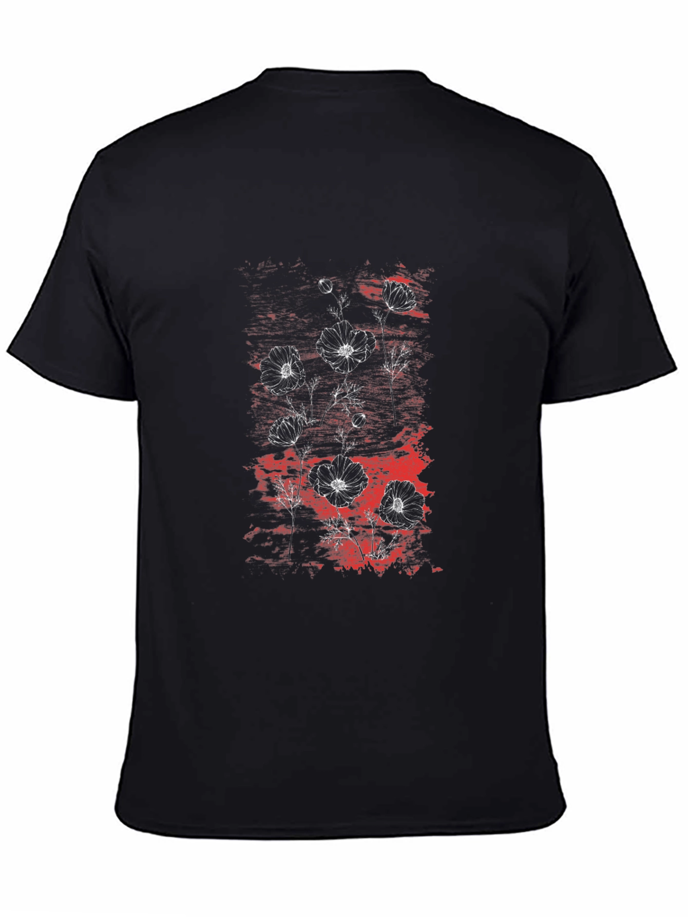 Floral Graphic Print Mens Black T-Shirt