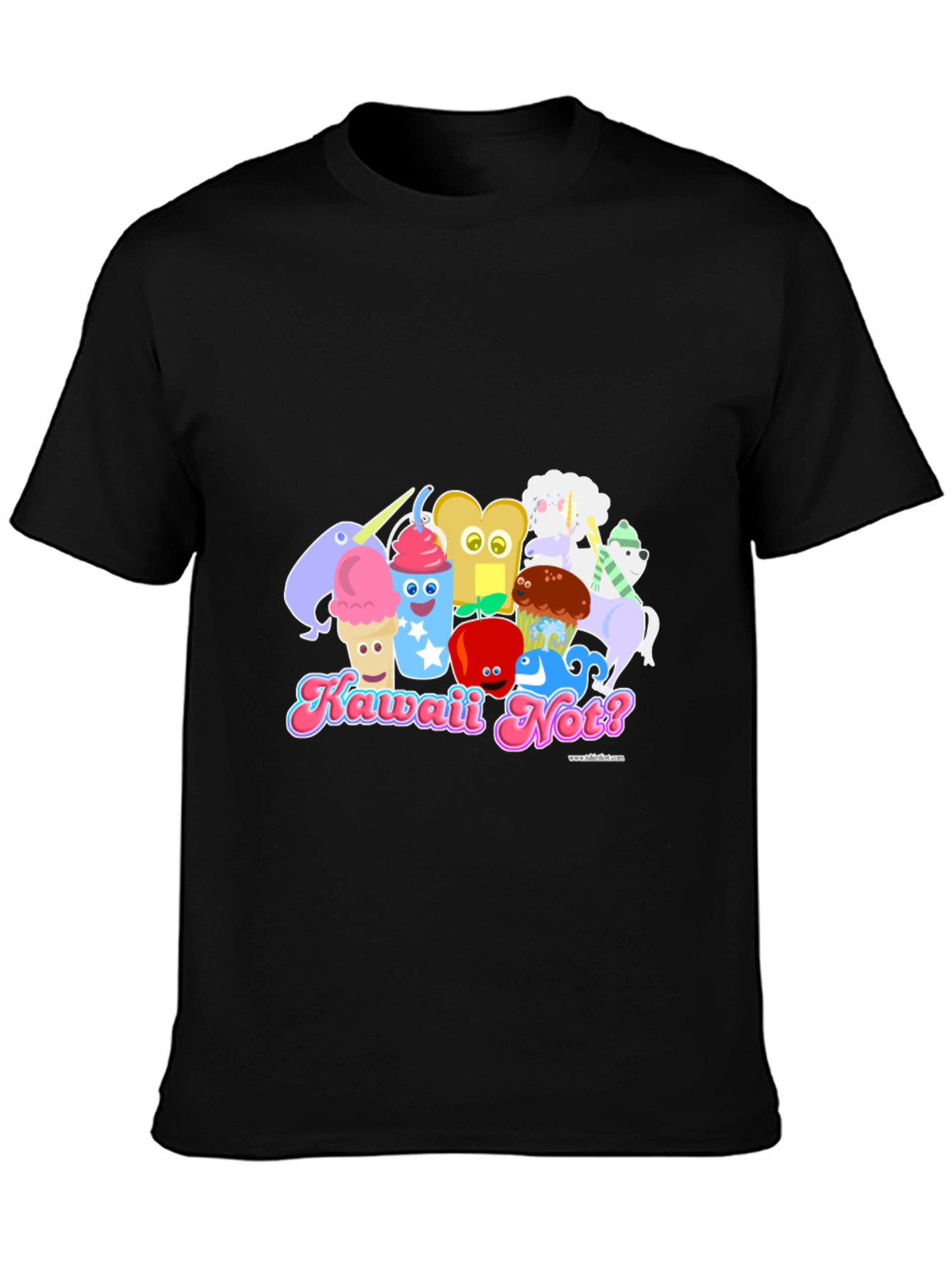 Kawaii Not? Black T-Shirt Cute Food Character Tee