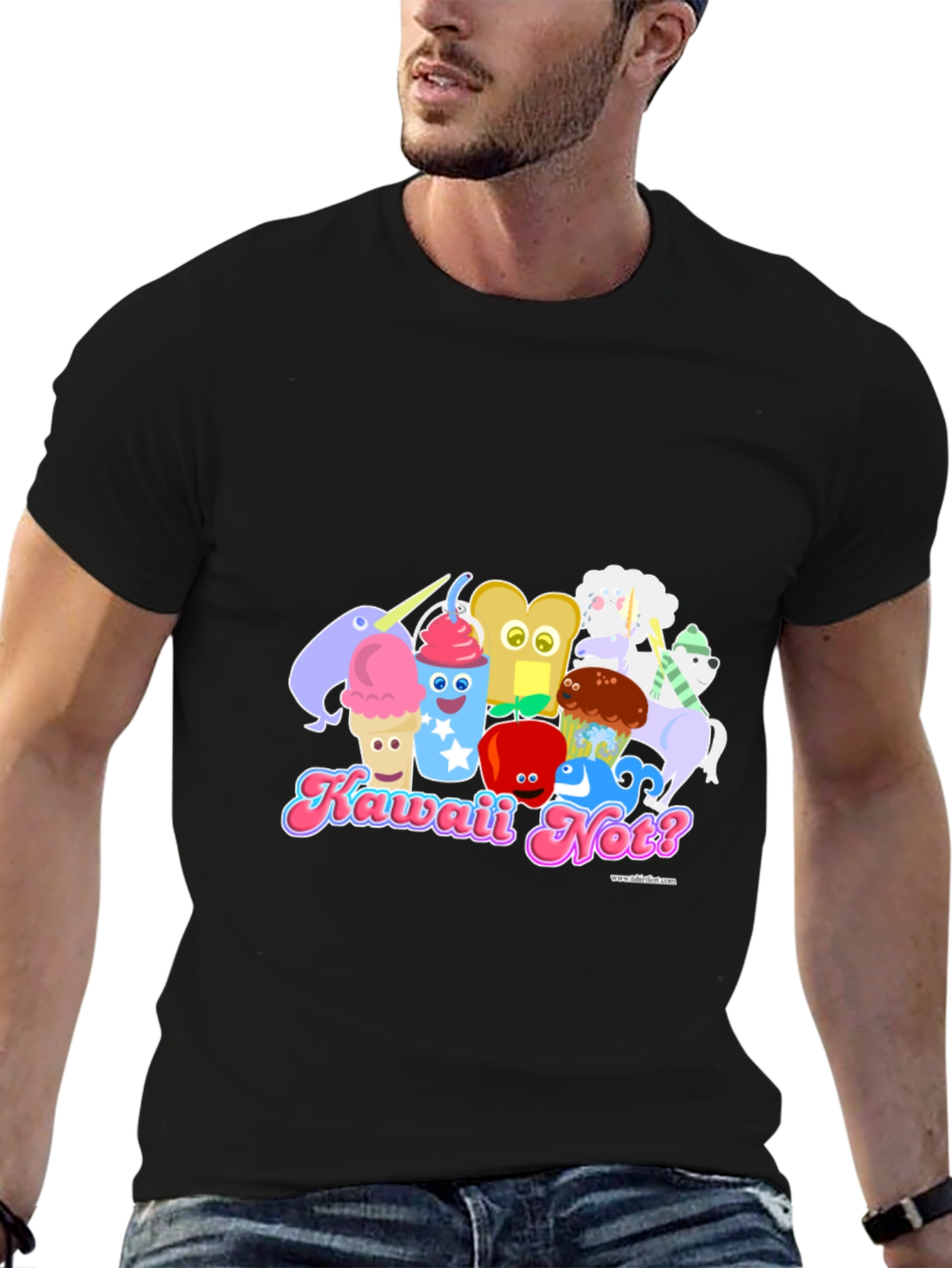 Kawaii Not? Black T-Shirt Cute Food Character Tee