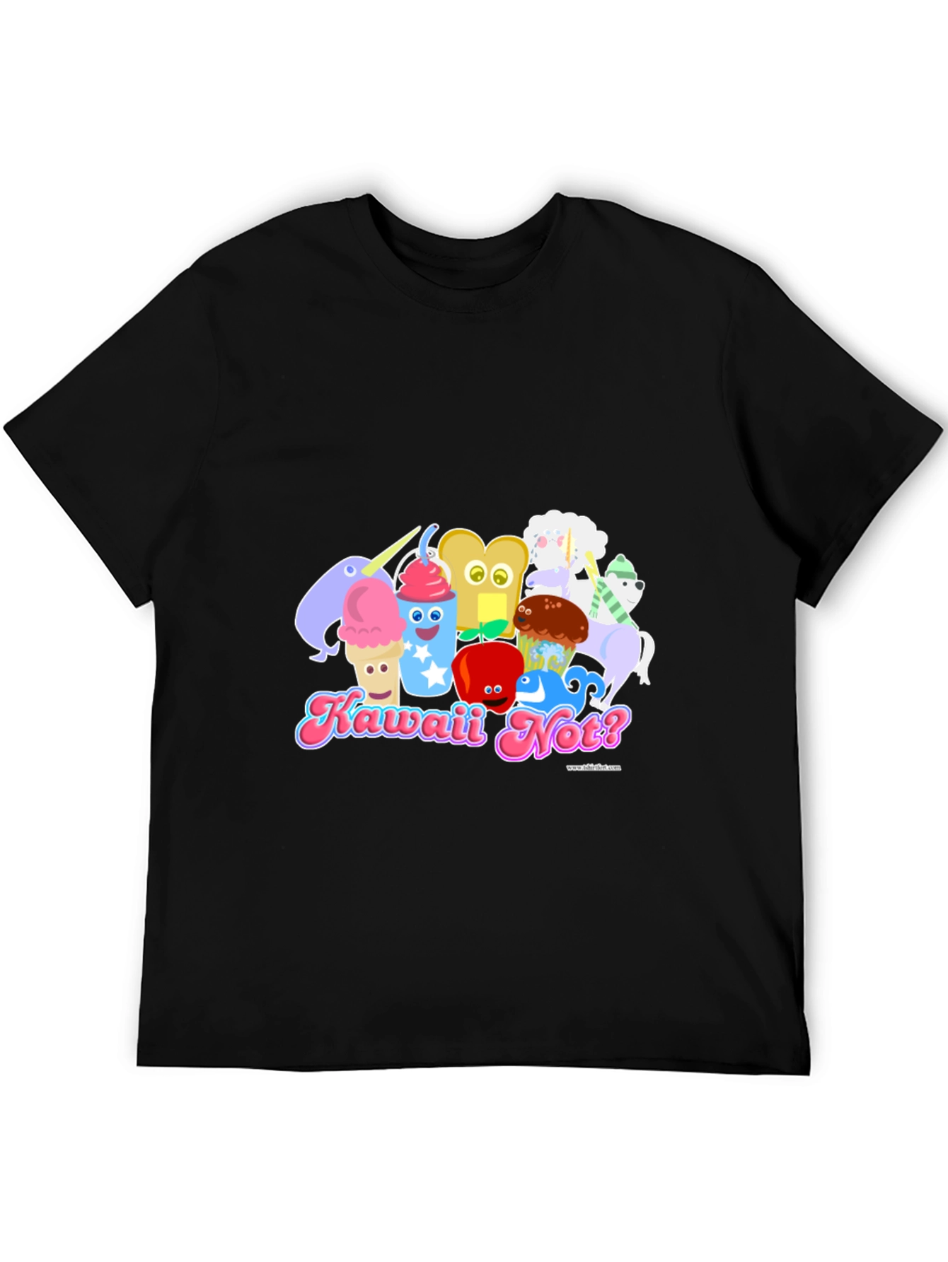 Kawaii Not? Black T-Shirt Cute Food Character Tee