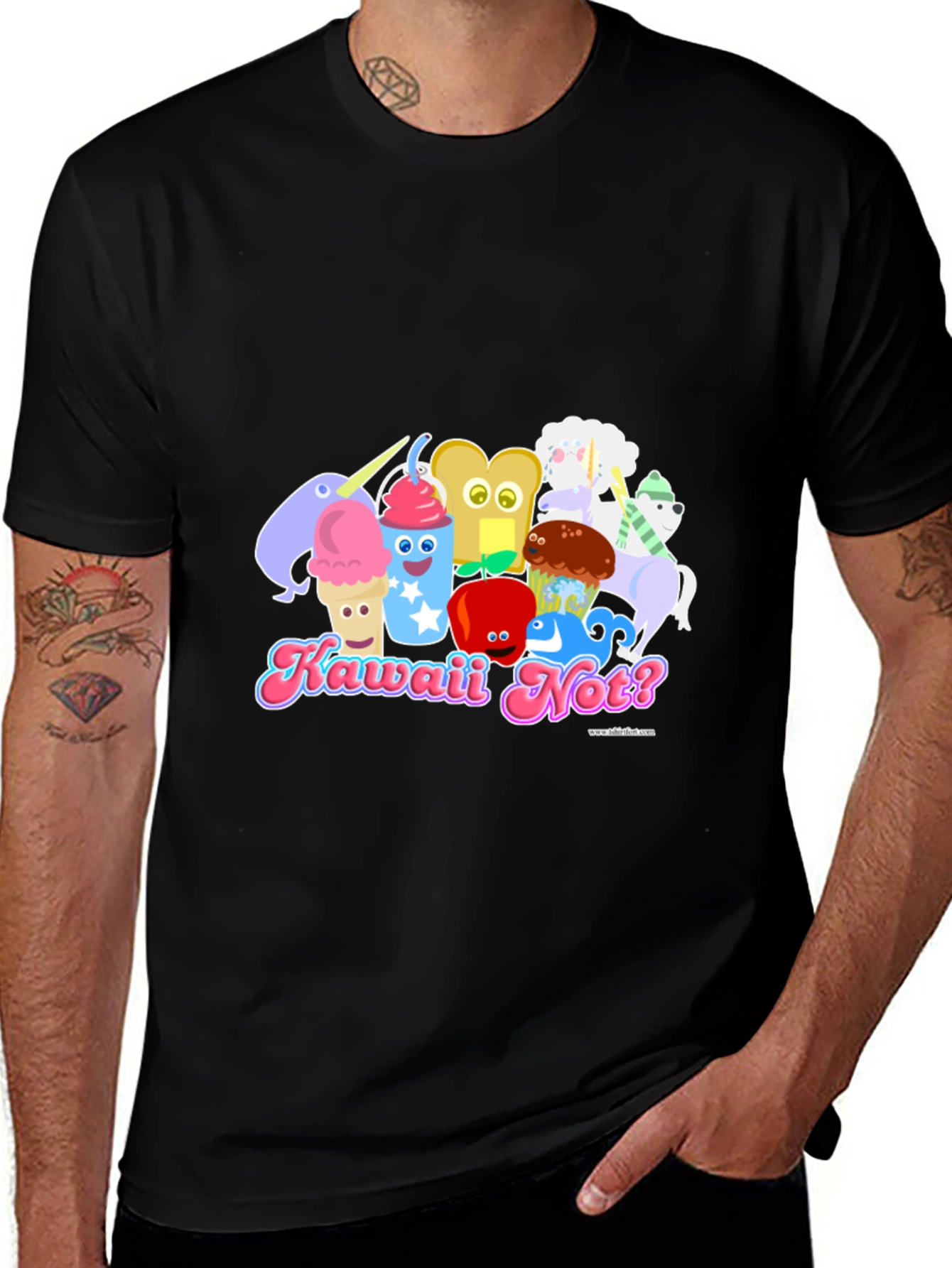 Kawaii Not? Black T-Shirt Cute Food Character Tee