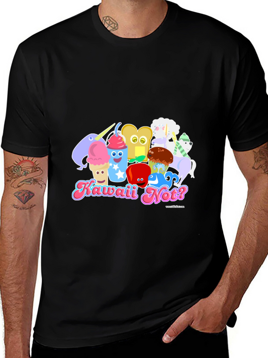 Kawaii Not? Black T-Shirt Cute Food Character Tee