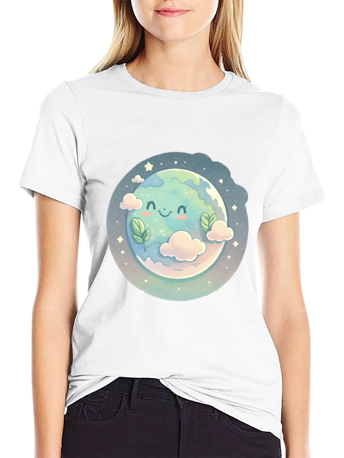 Cute Earth Cartoon Graphic T-Shirt