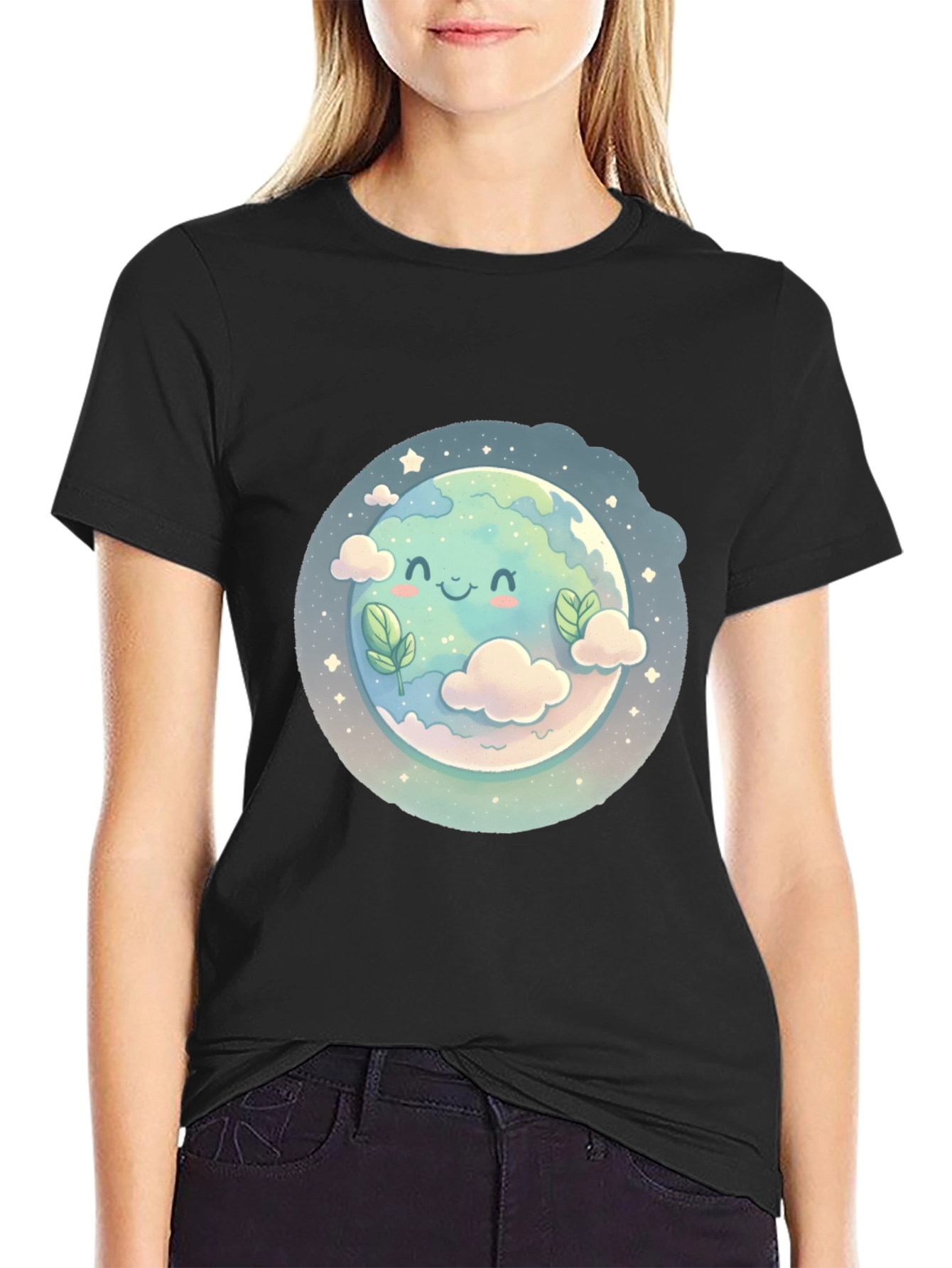 Cute Earth Cartoon Graphic T-Shirt