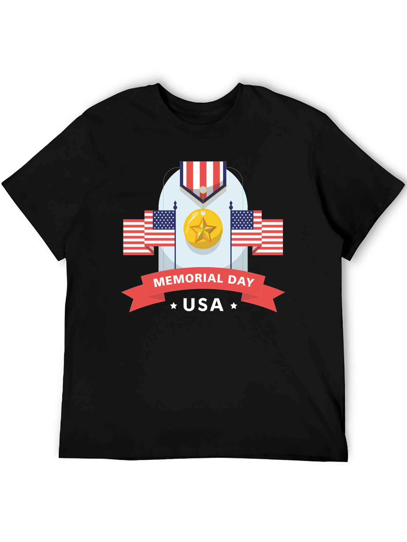 Memorial Day USA Black Graphic T-Shirt