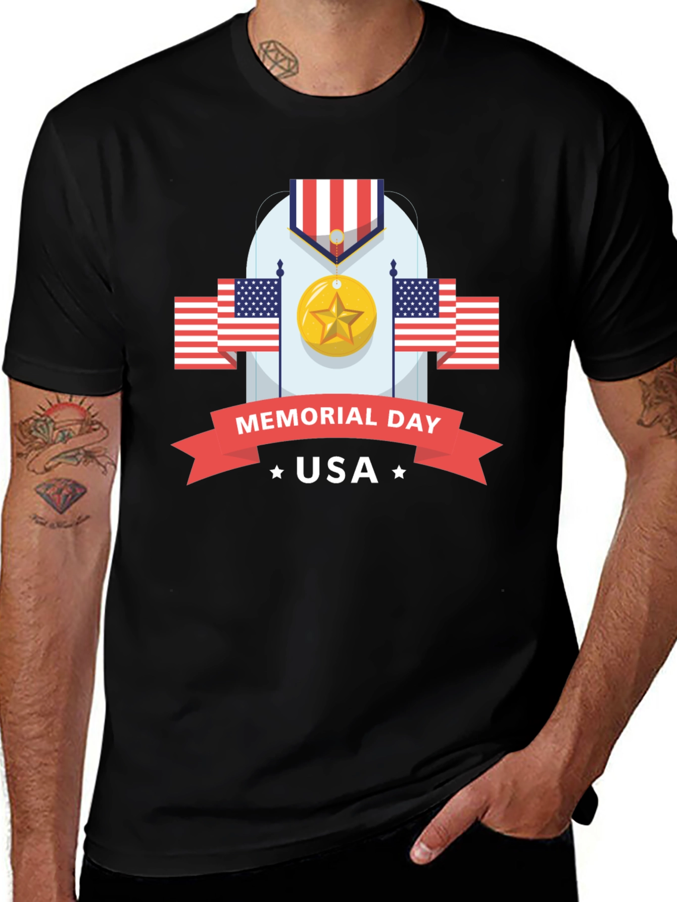 Memorial Day USA Black Graphic T-Shirt