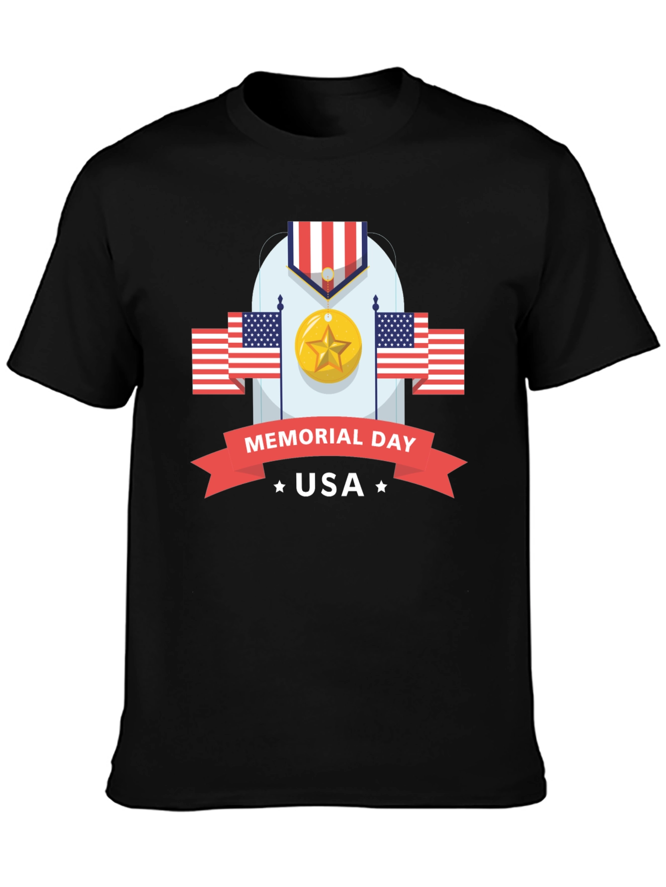 Memorial Day USA Black Graphic T-Shirt