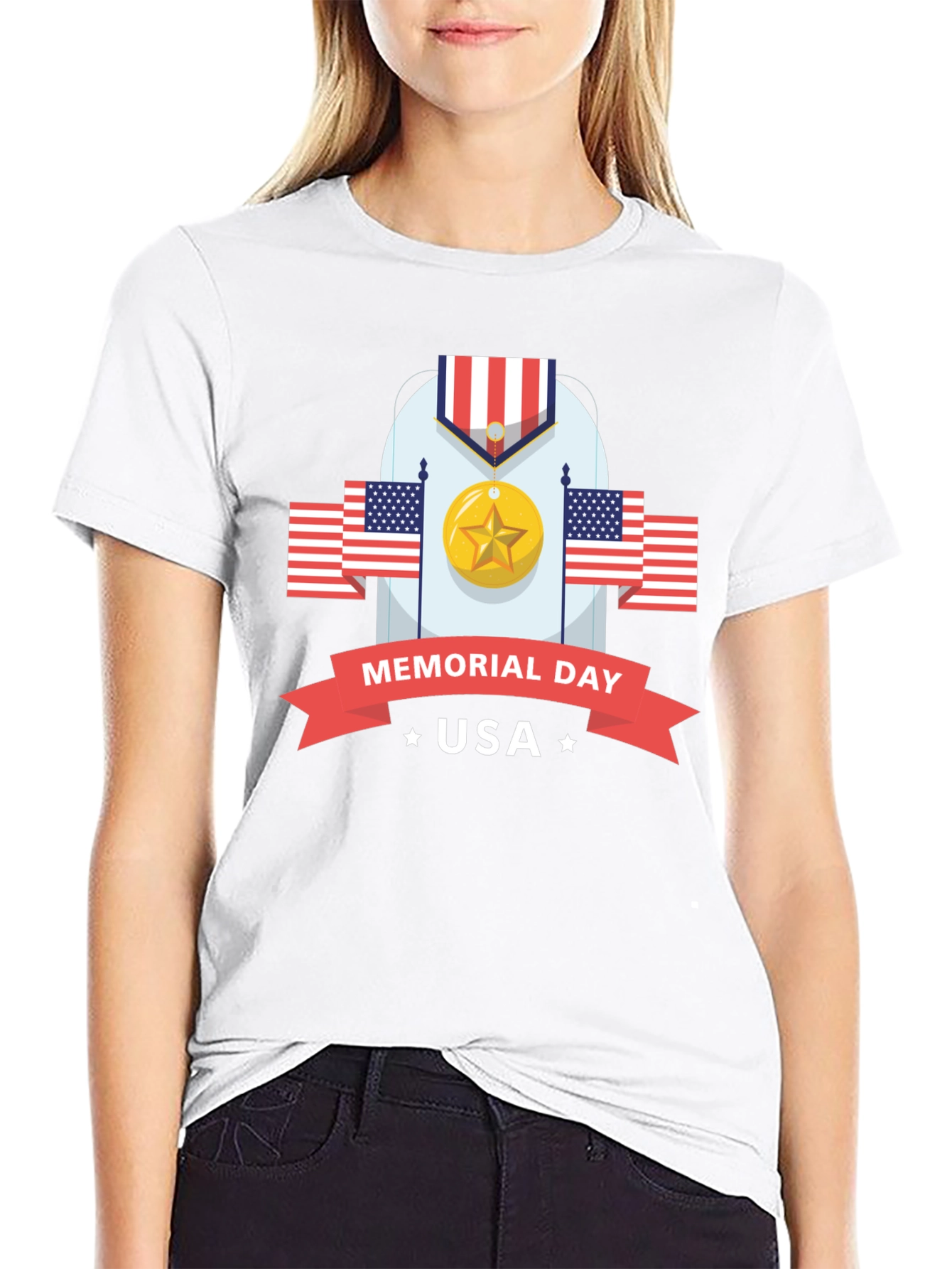 Memorial Day USA Black Graphic T-Shirt