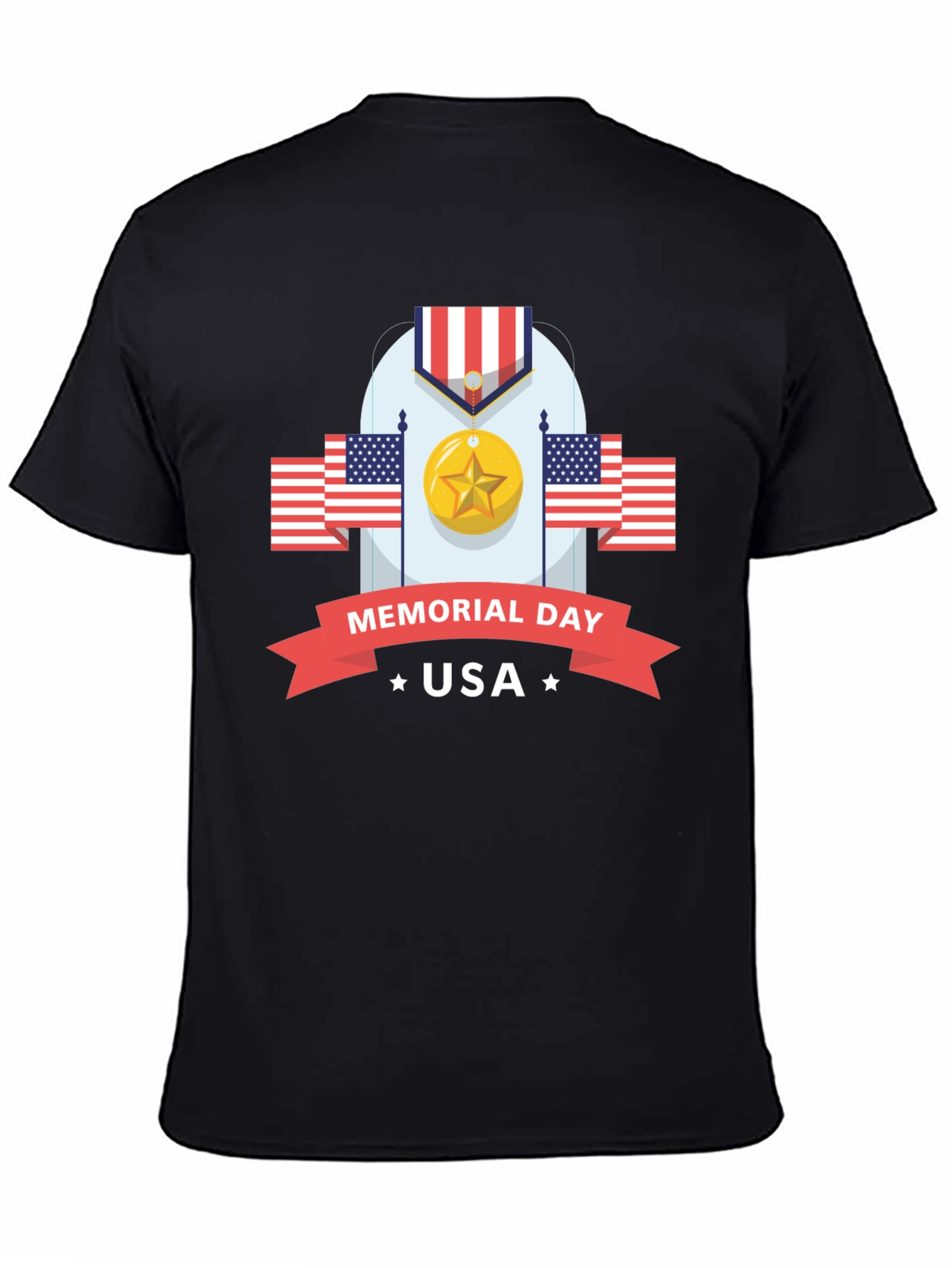 Memorial Day USA Black Graphic T-Shirt