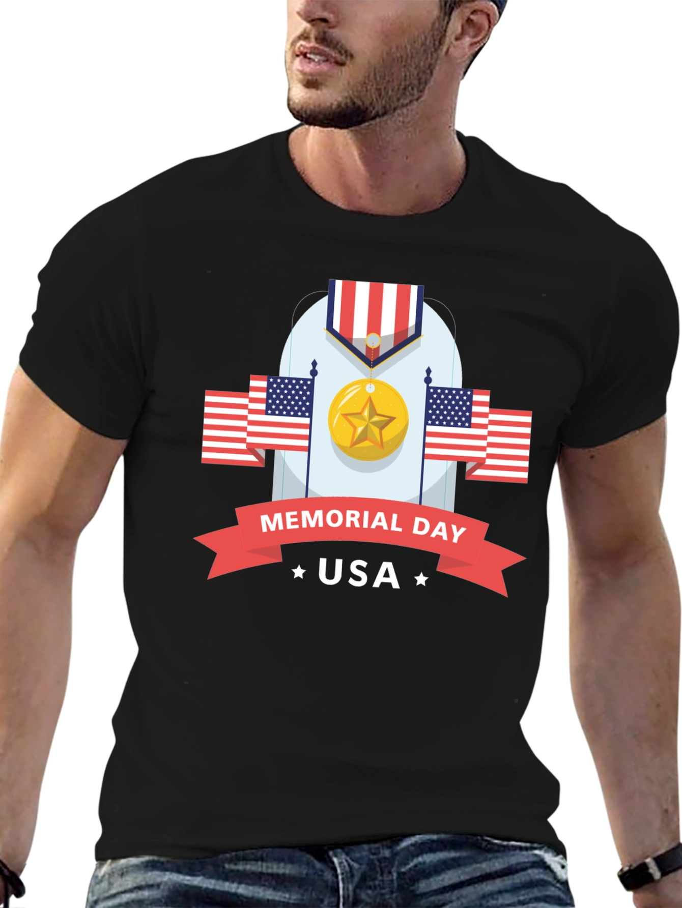 Memorial Day USA Black Graphic T-Shirt