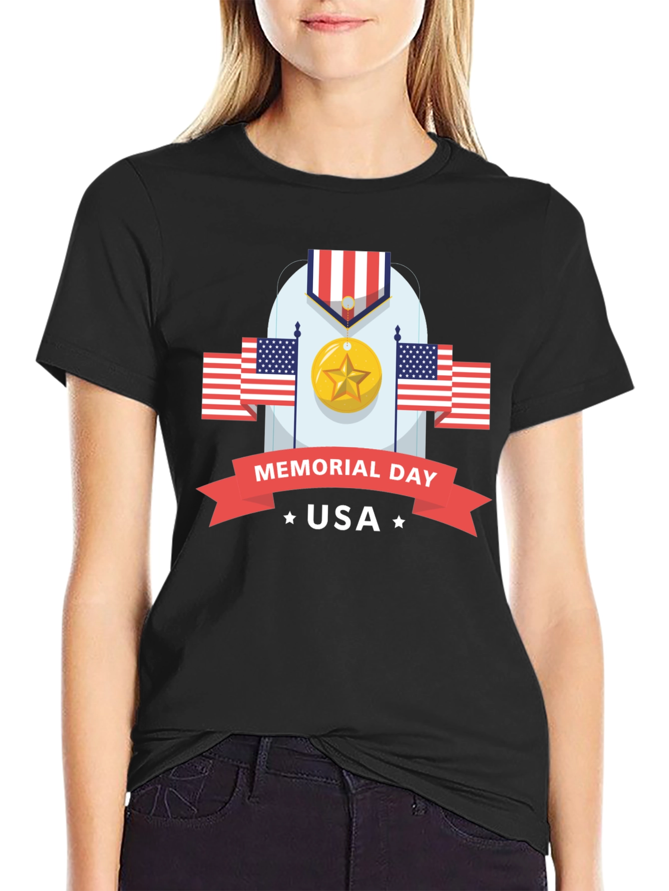 Memorial Day USA Black Graphic T-Shirt