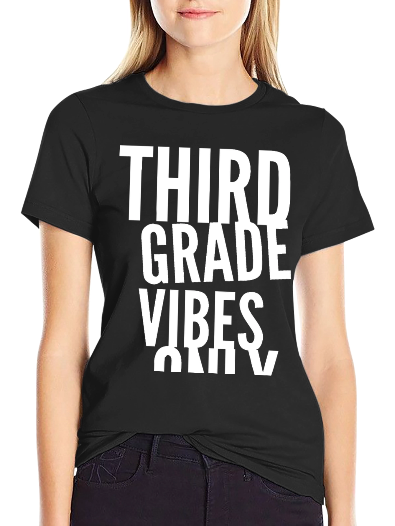 Third Grade Vibes Only Black T-Shirt