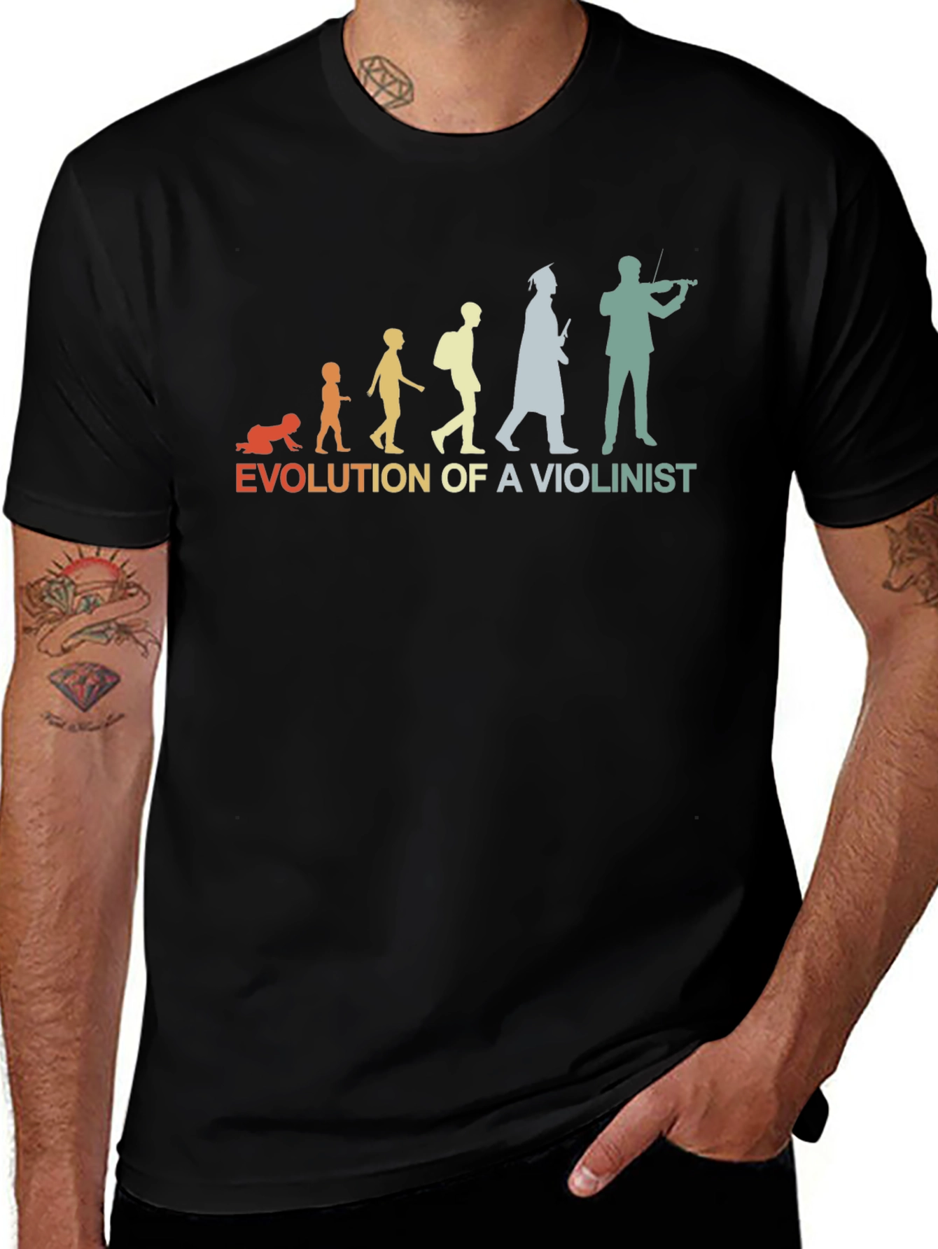 Evolution of a Violinist Black T-Shirt