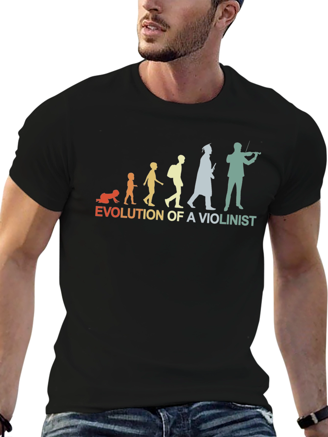 Evolution of a Violinist Black T-Shirt