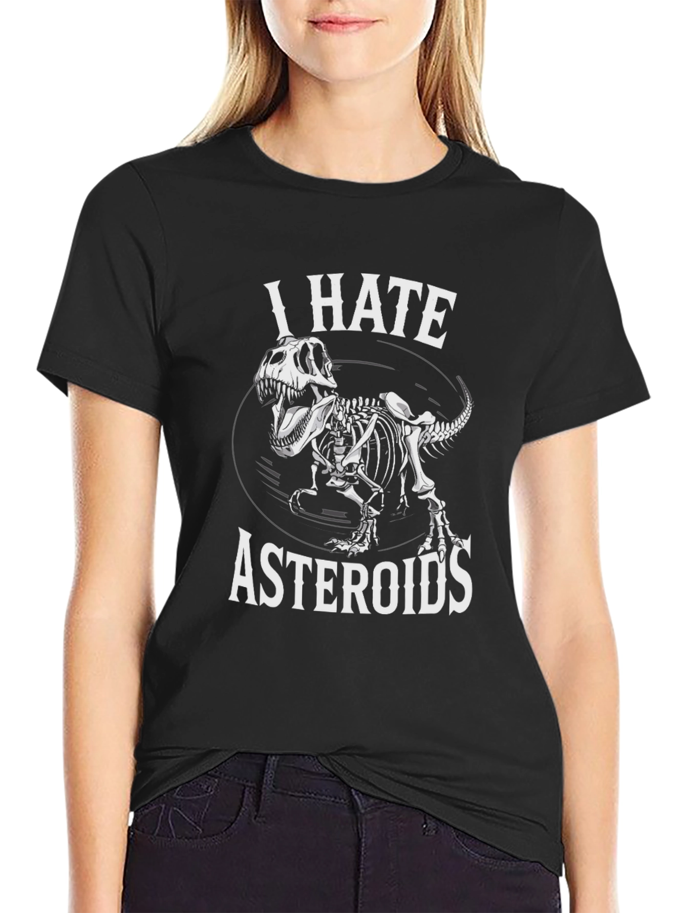 I Hate Asteroids Dinosaur Skeleton Graphic T-Shirt