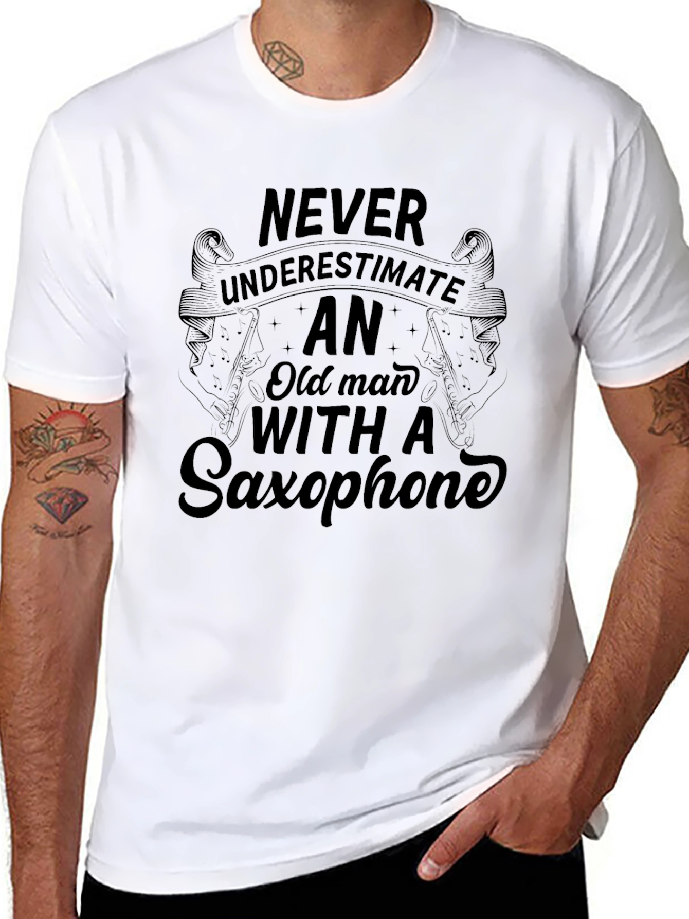 Saxophone Old Man Graphic Tee - Music Lover Gift