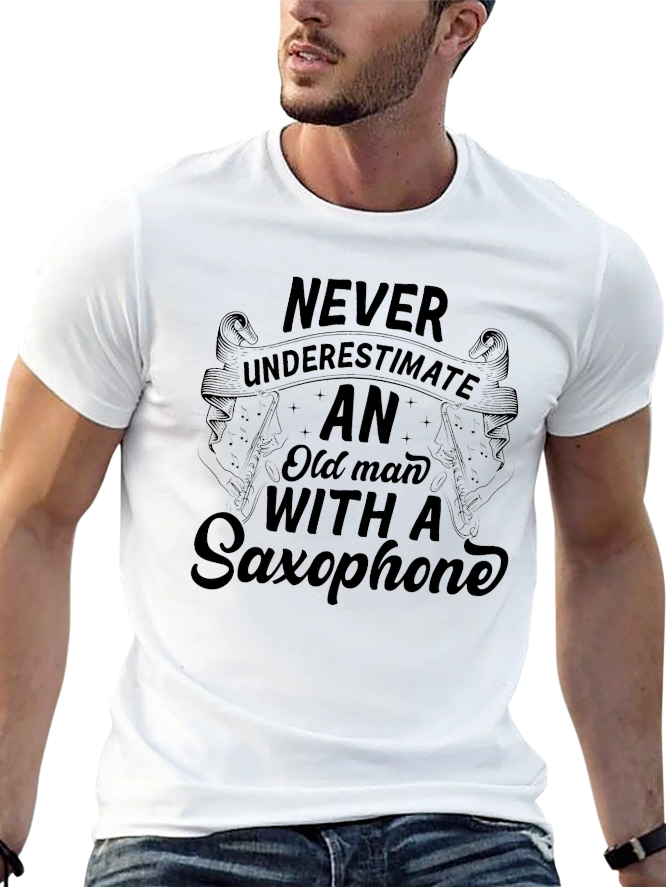 Saxophone Old Man Graphic Tee - Music Lover Gift