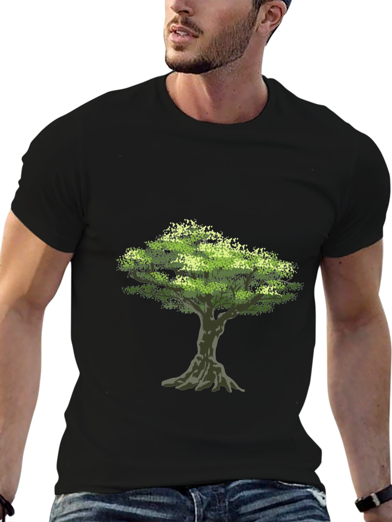 Nature Tree Graphic Black Cotton T-Shirt