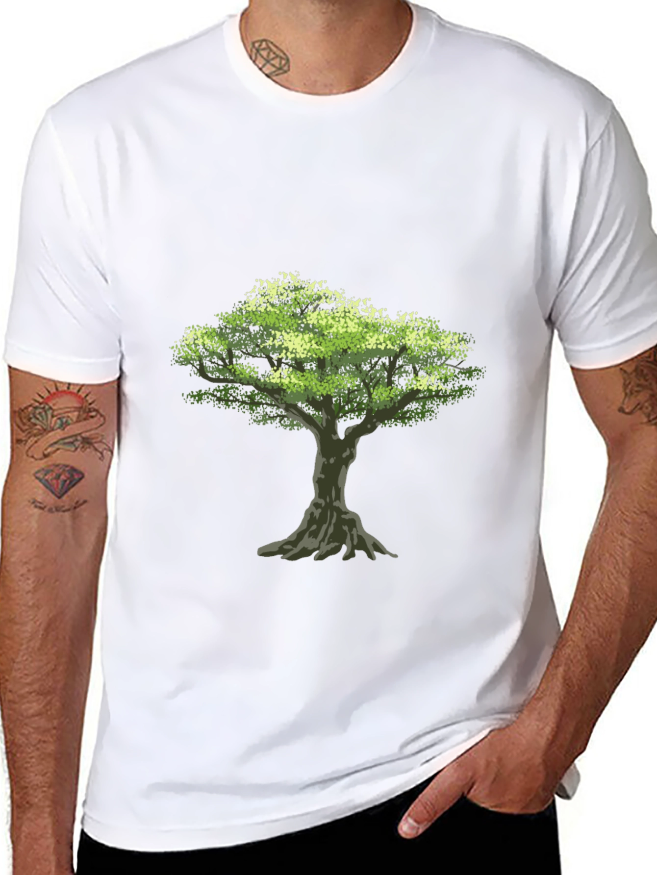 Nature Tree Graphic Black Cotton T-Shirt