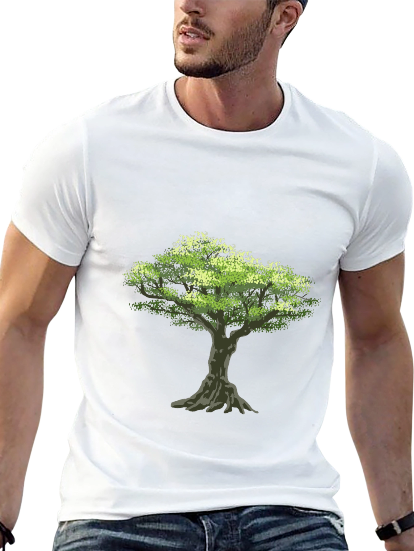 Nature Tree Graphic Black Cotton T-Shirt