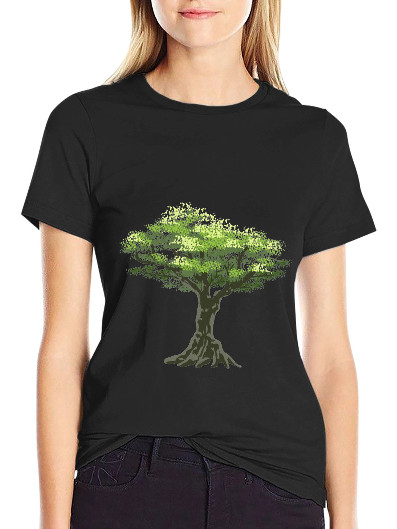 Nature Tree Graphic Black Cotton T-Shirt
