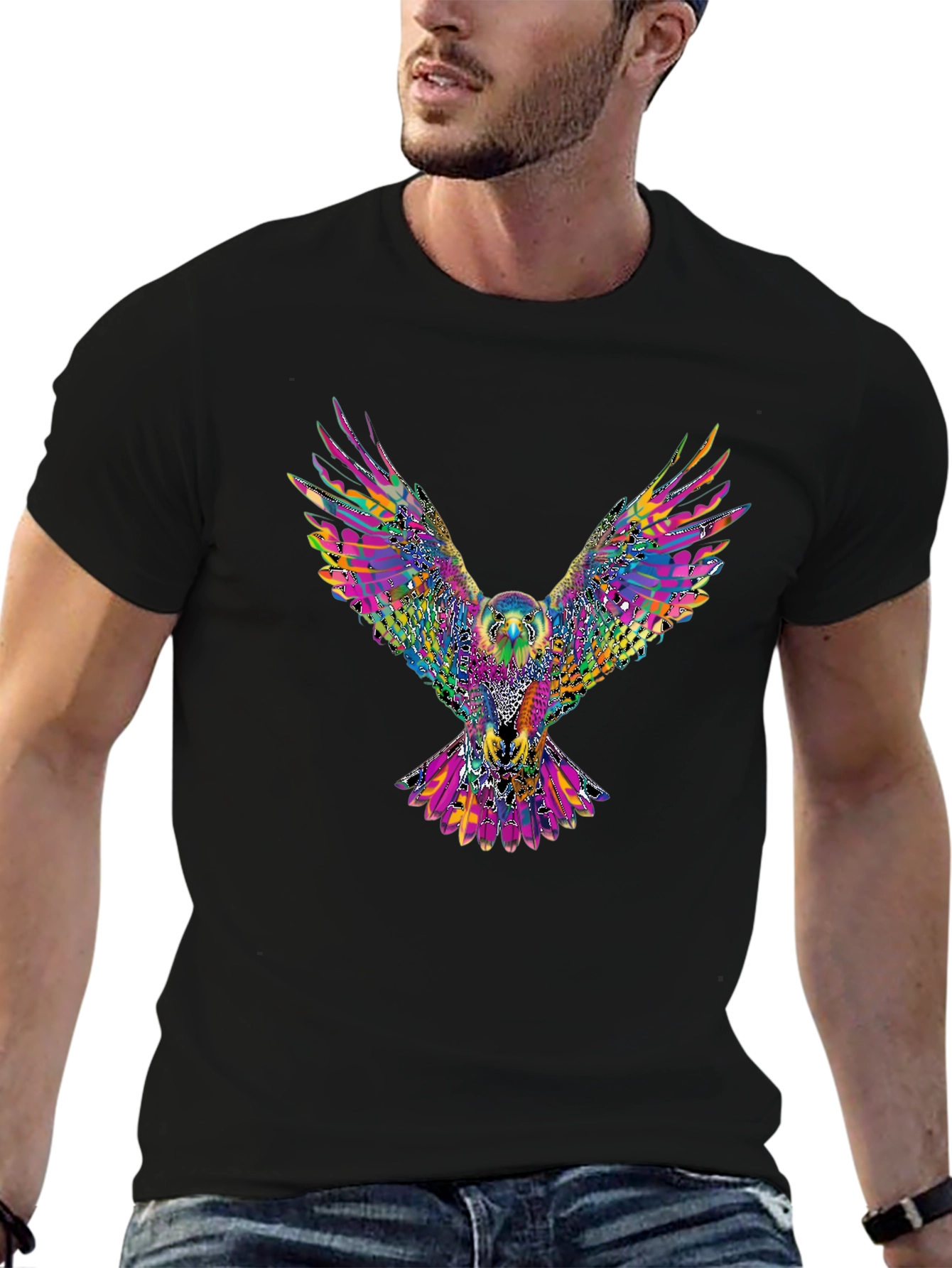 Psychedelic Eagle Graphic Tee - Vibrant Bird Print