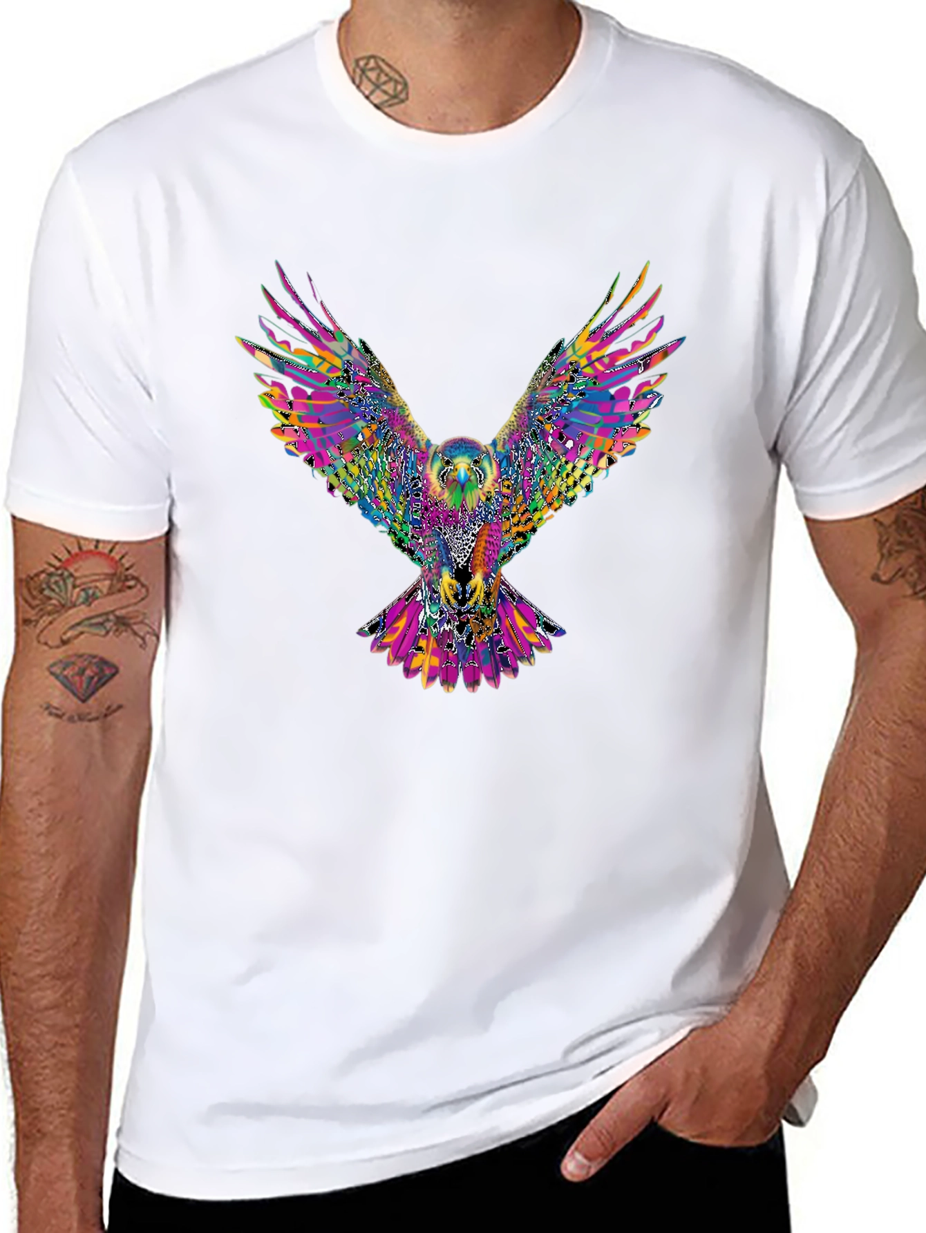 Psychedelic Eagle Graphic Tee - Vibrant Bird Print